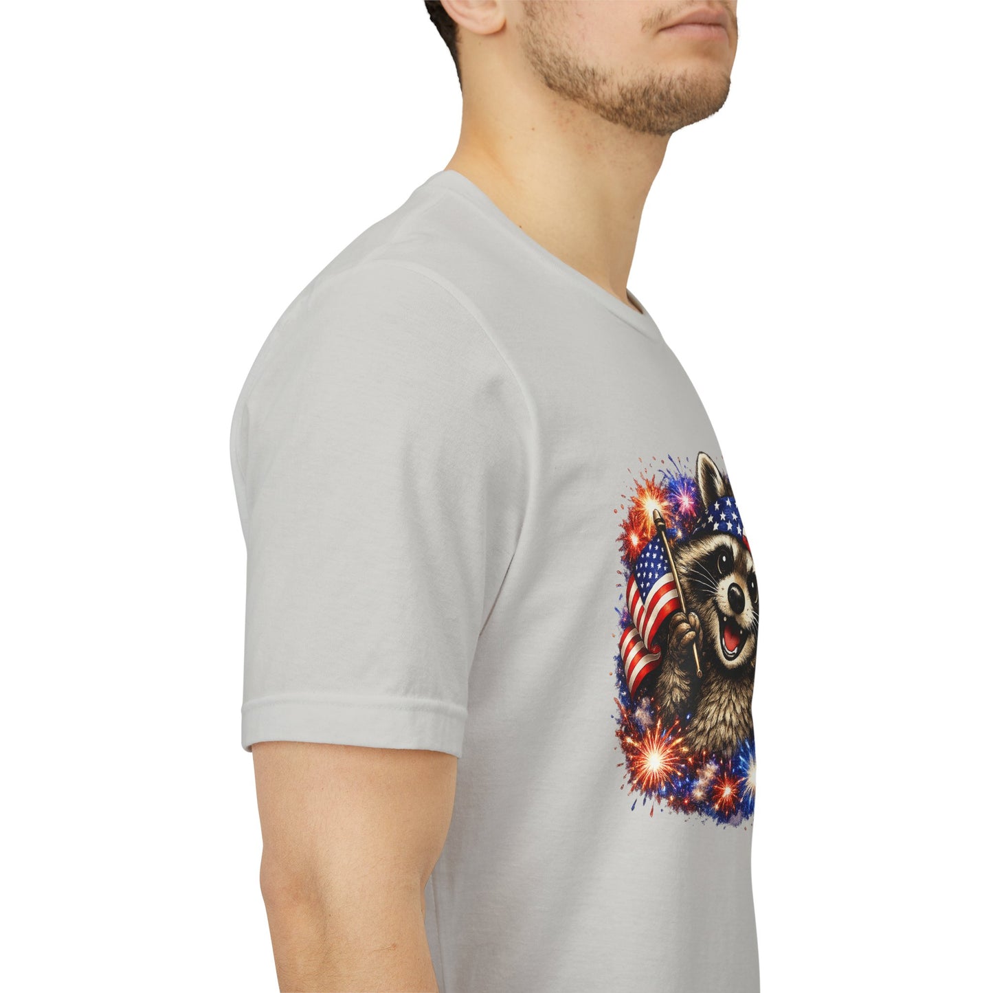 Patriot Raccoon 250th Anniversary T-Shirt — 4th of July Fireworks Flag Tee