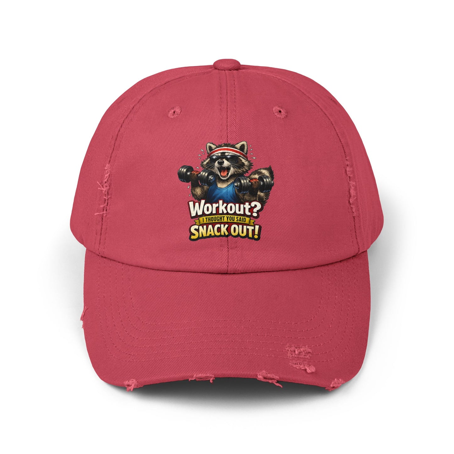 Snack Out Distressed Cap — Raccoon Mom/Dad Funny Dad Hat