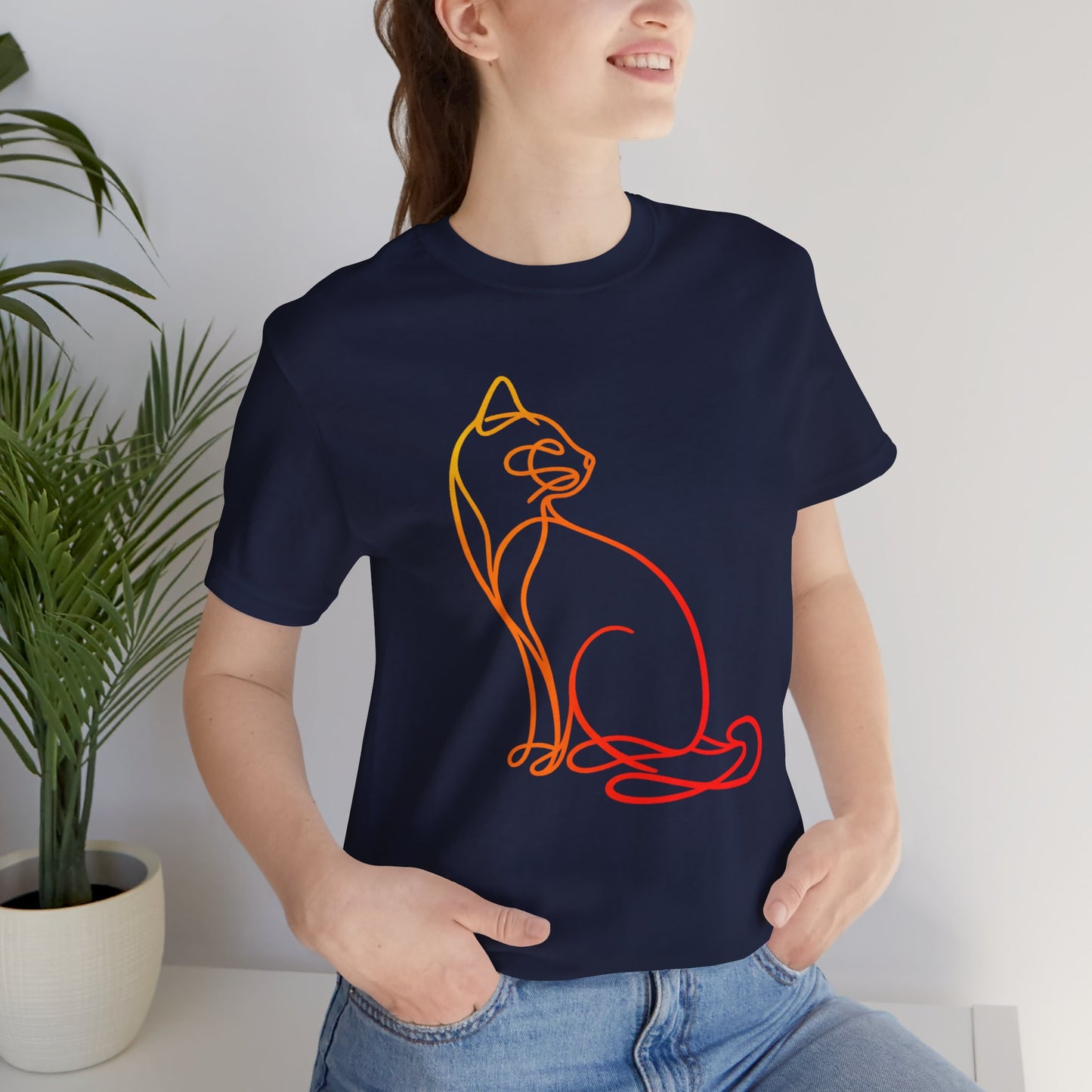 Colorful Line-Work Sitting Cat T-Shirt