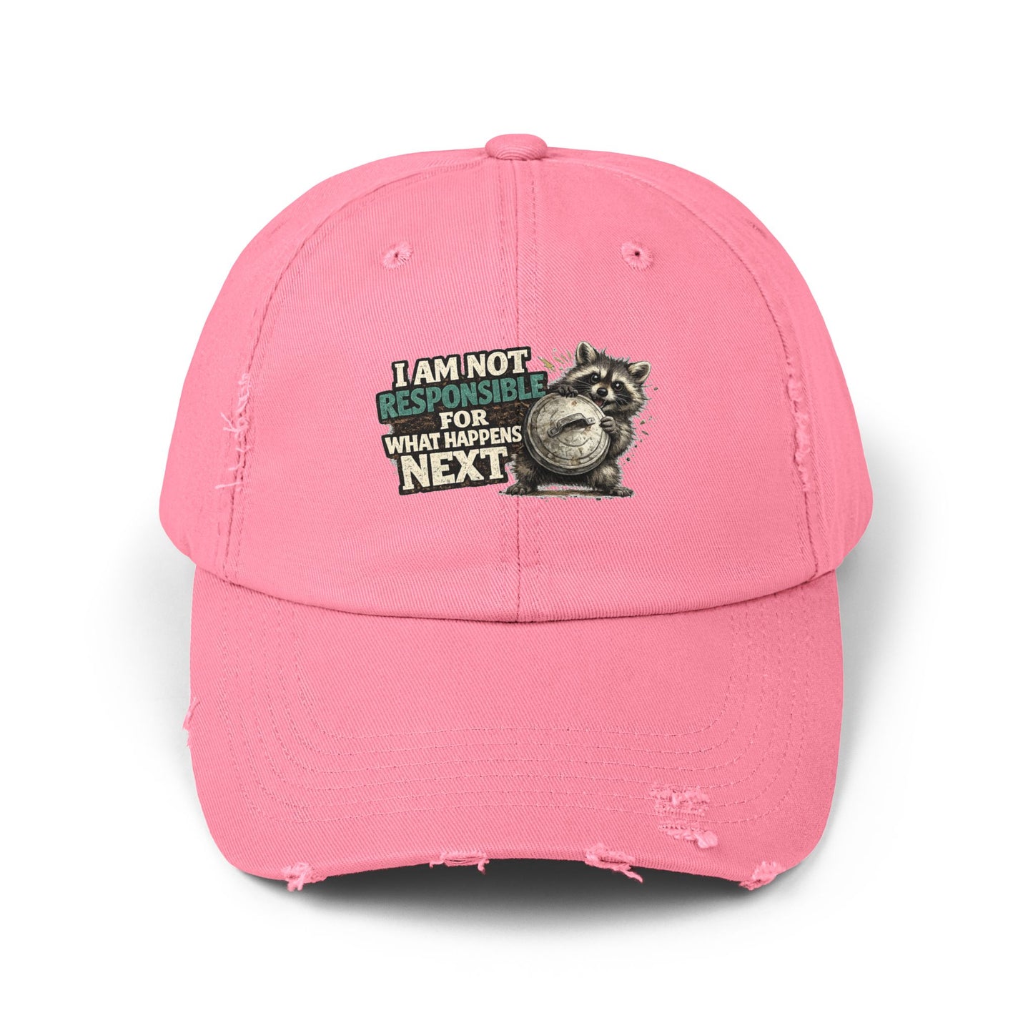 Not Responsible Distressed Cap — Raccoon Mom/Dad Funny Dad Hat