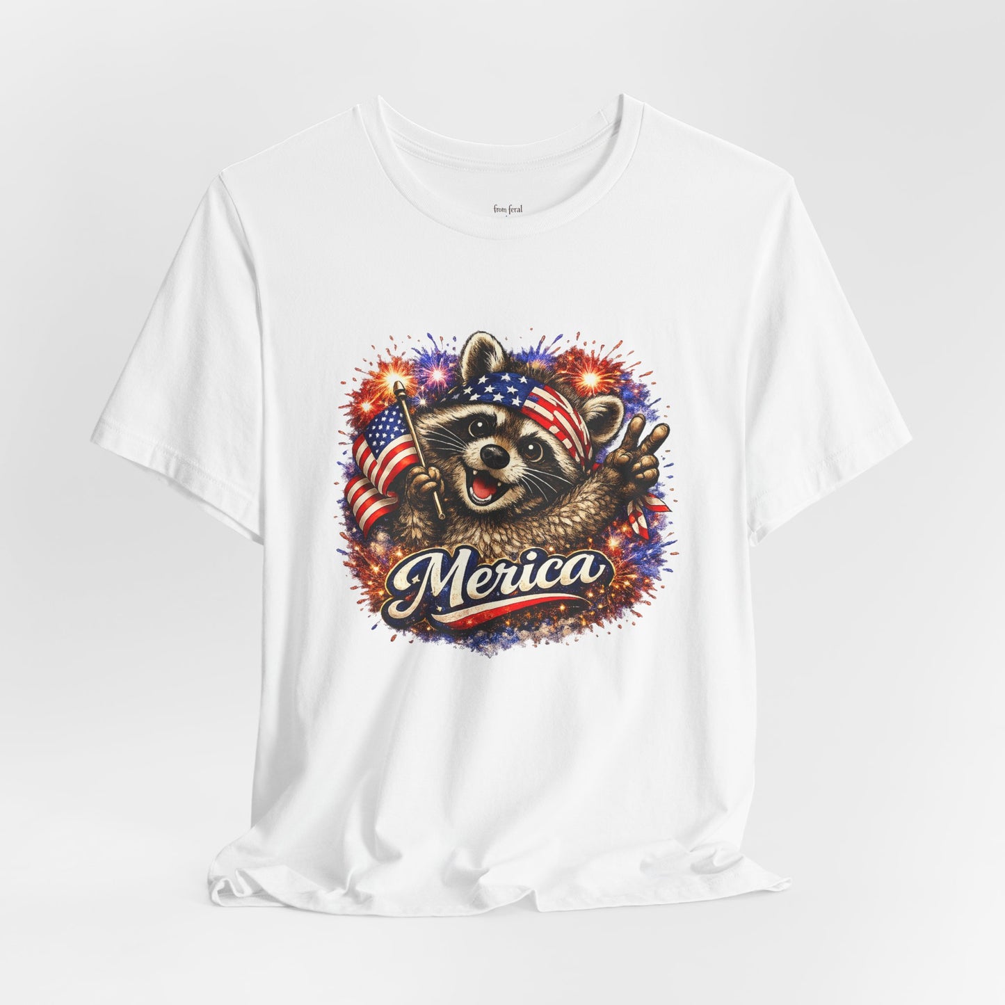 Patriot Raccoon 250th Anniversary T-Shirt — 4th of July Fireworks Flag Tee