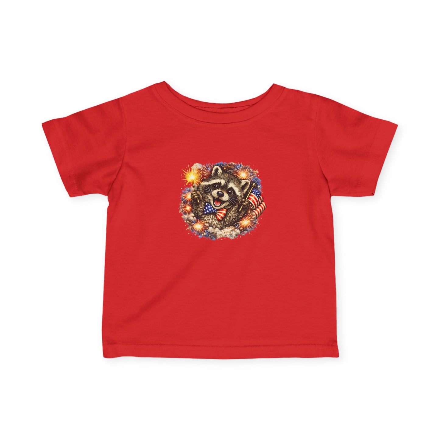 Infant Tee — Adorable Raccoon Holding American Flag "250" — 4th of July Baby Shirt