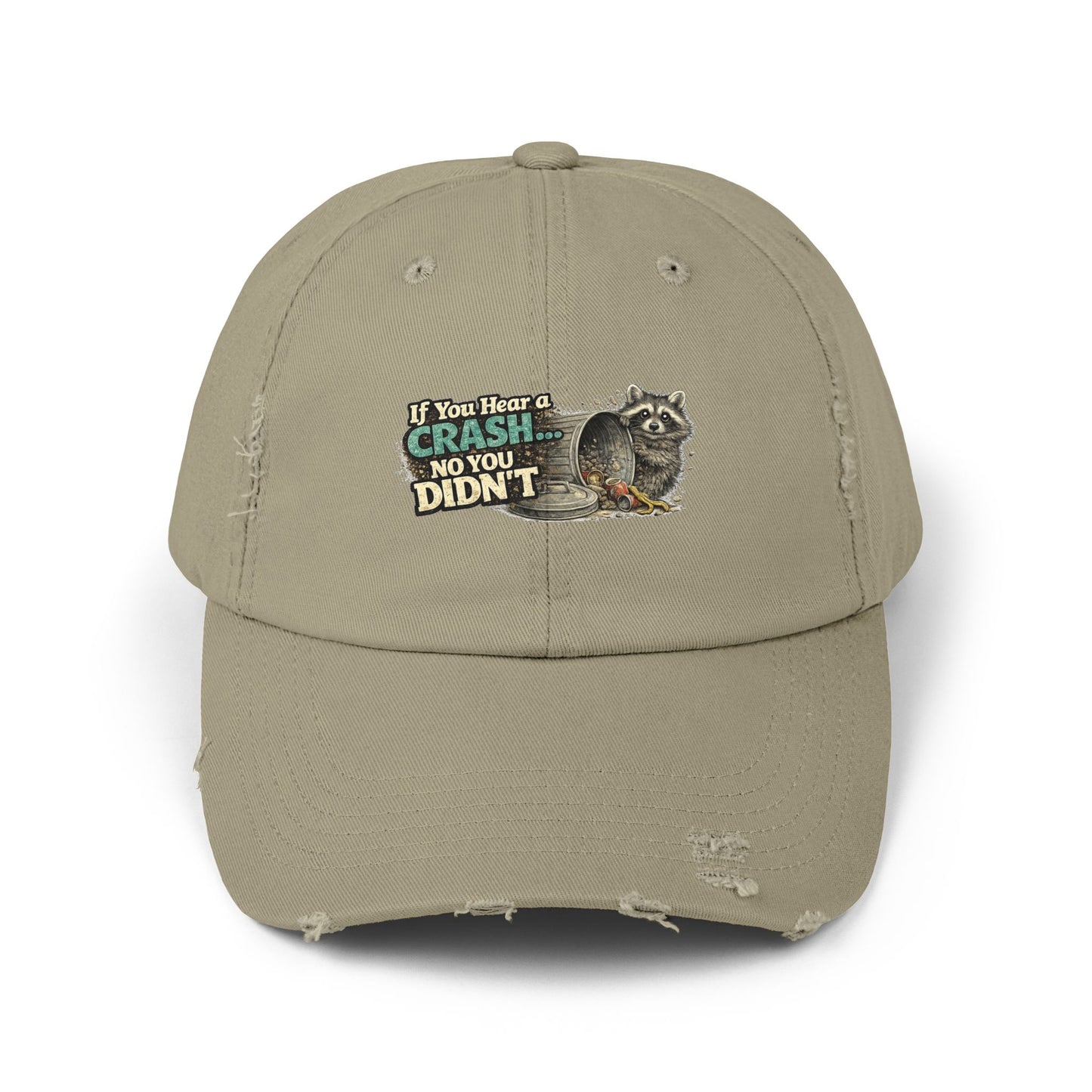 Crash Distressed Cap — Raccoon Mom/Dad Funny Dad Hat