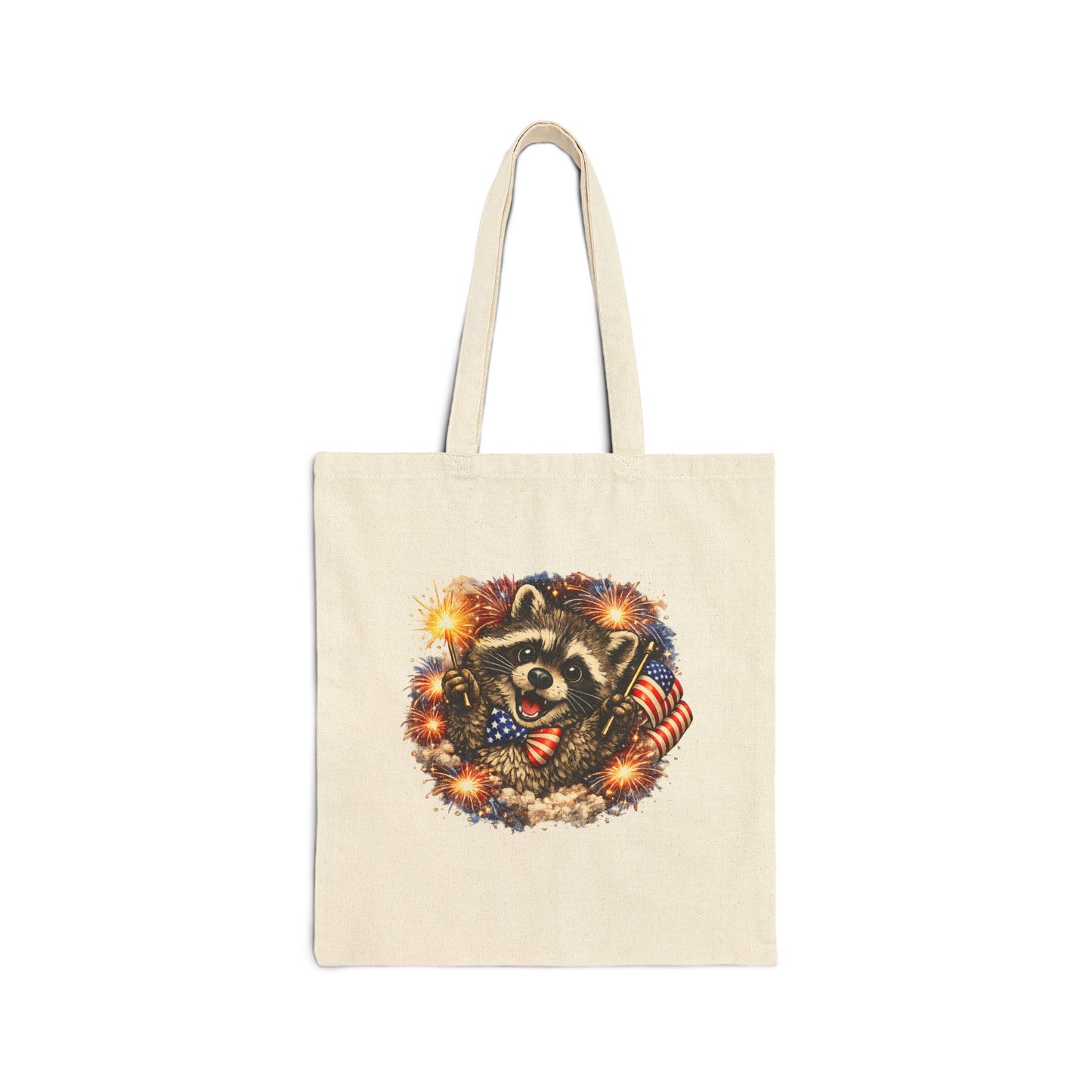 Patriotic Raccoon Fireworks Tote Bag — '250' Canvas Tote for Fourth of July