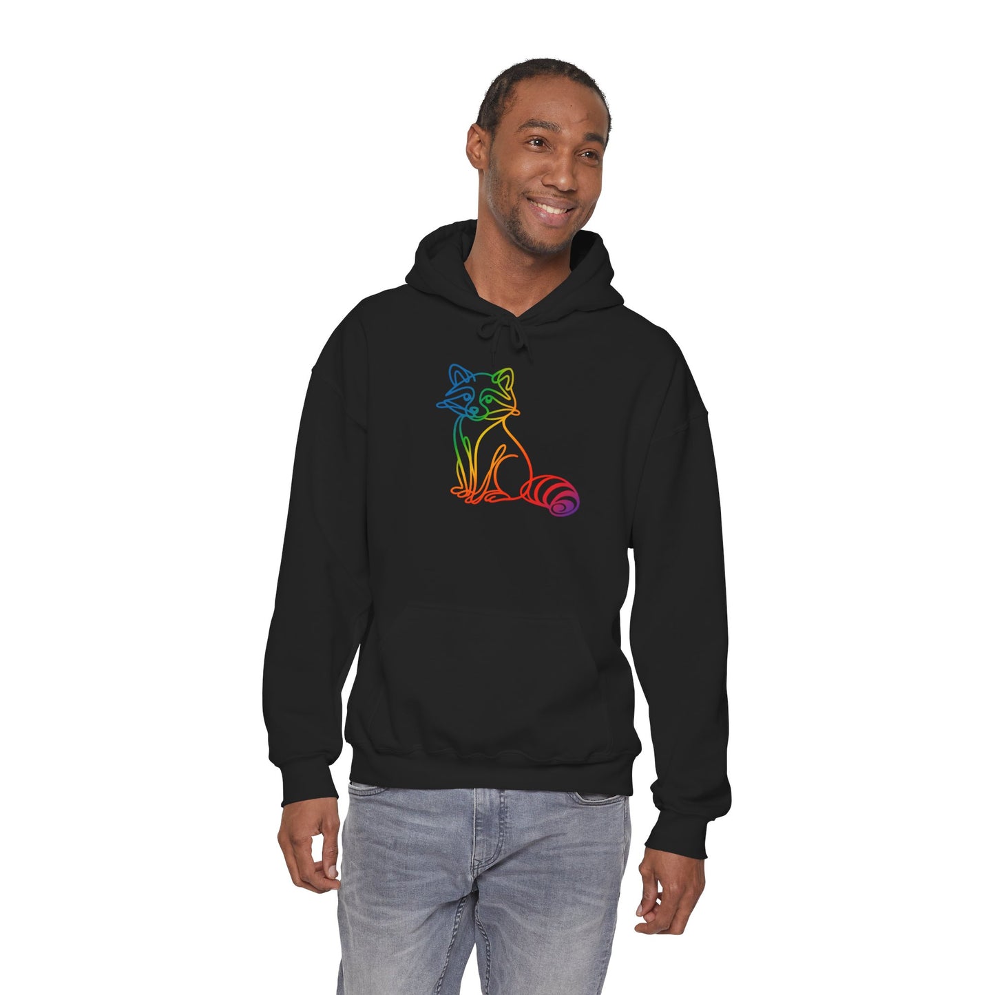 Rainbow Line Art Raccoon Hoodie