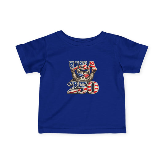 Infant Tee — Adorable Raccoon "USA 250" — 4th of July Baby Shirt