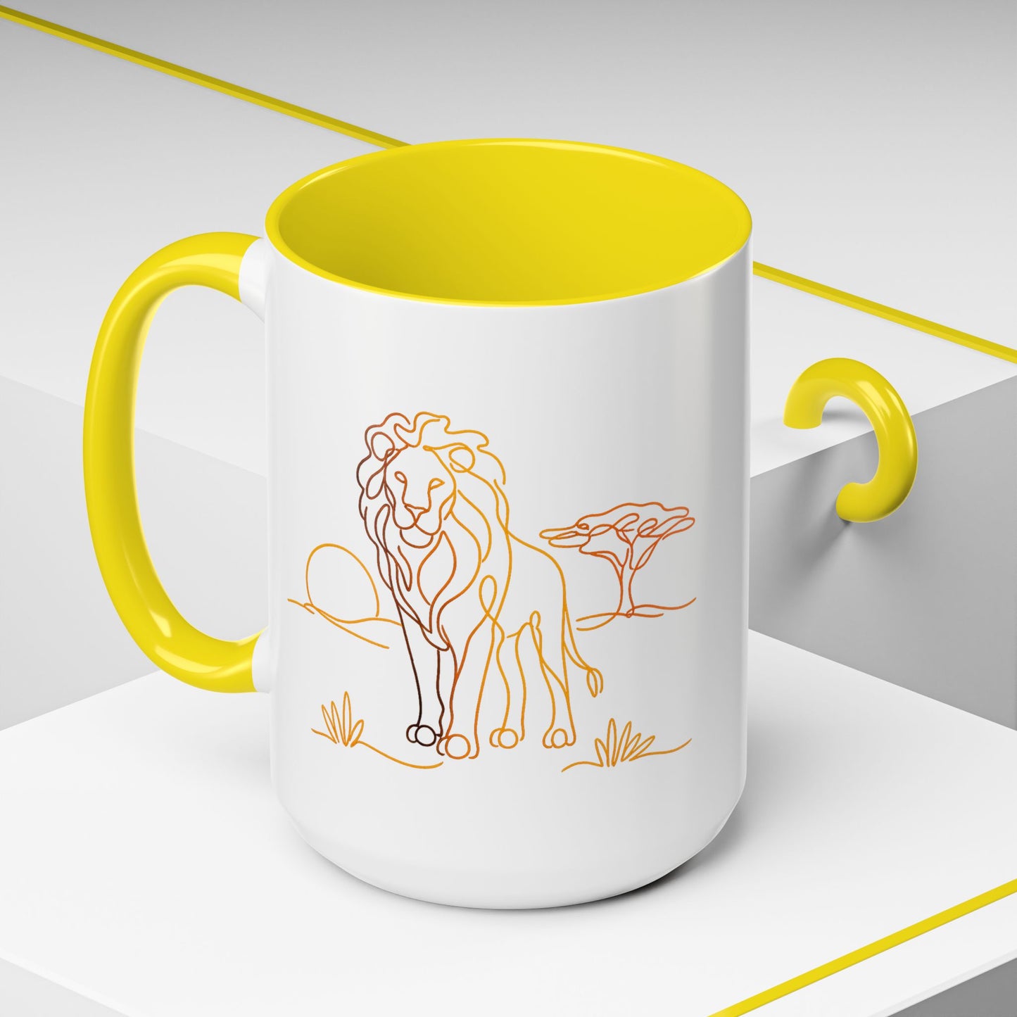 Safari Sunrise Coffee Mug — Minimal Line Lion Design (11/15oz)