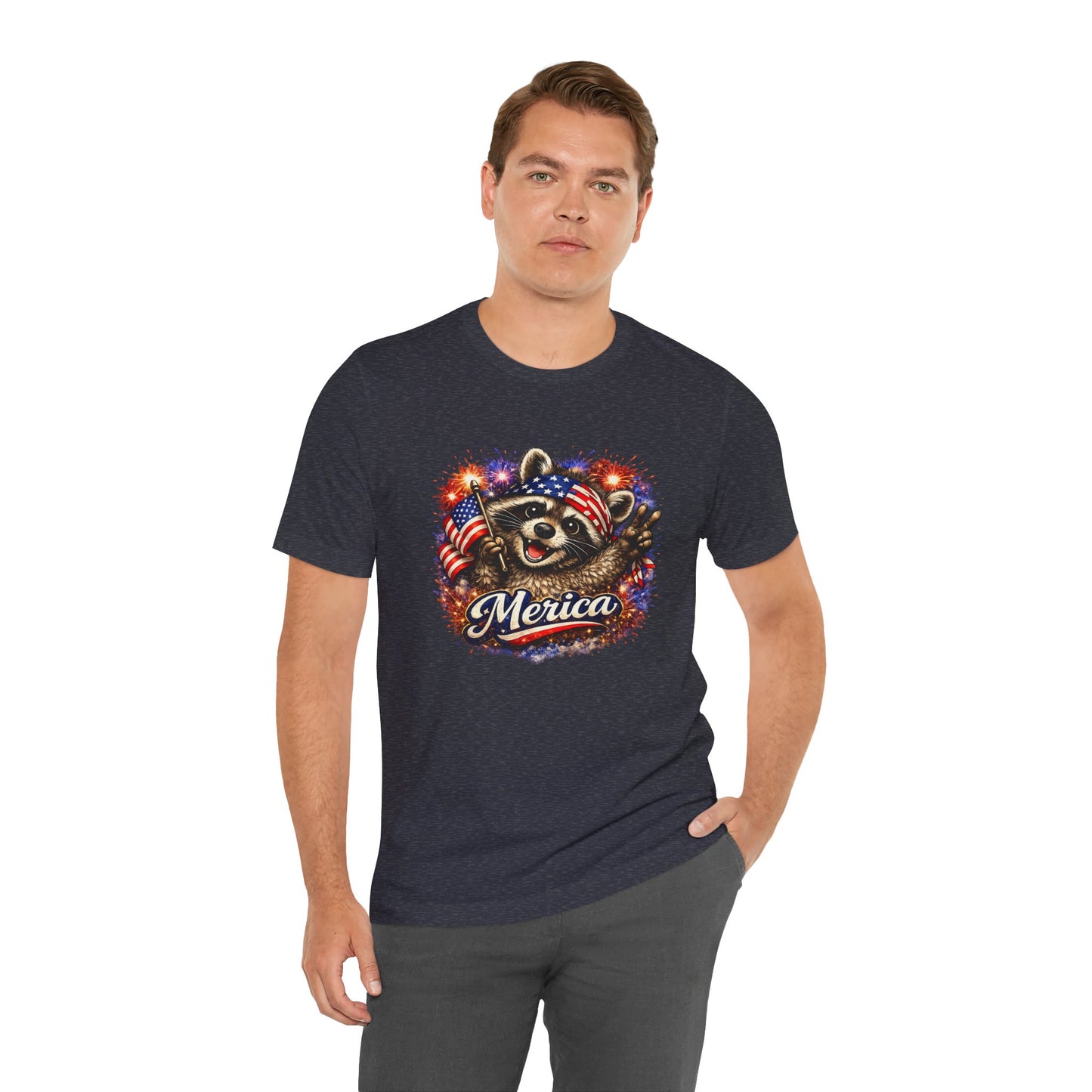 Patriot Raccoon 250th Anniversary T-Shirt — 4th of July Fireworks Flag Tee