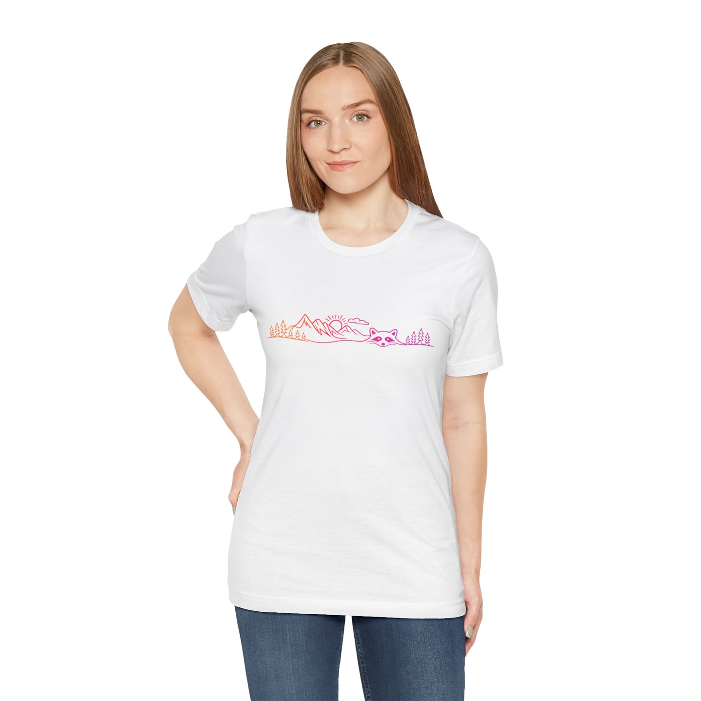 Raccoon Tee — Minimal Line Raccoon Scenic Graphic T-Shirt