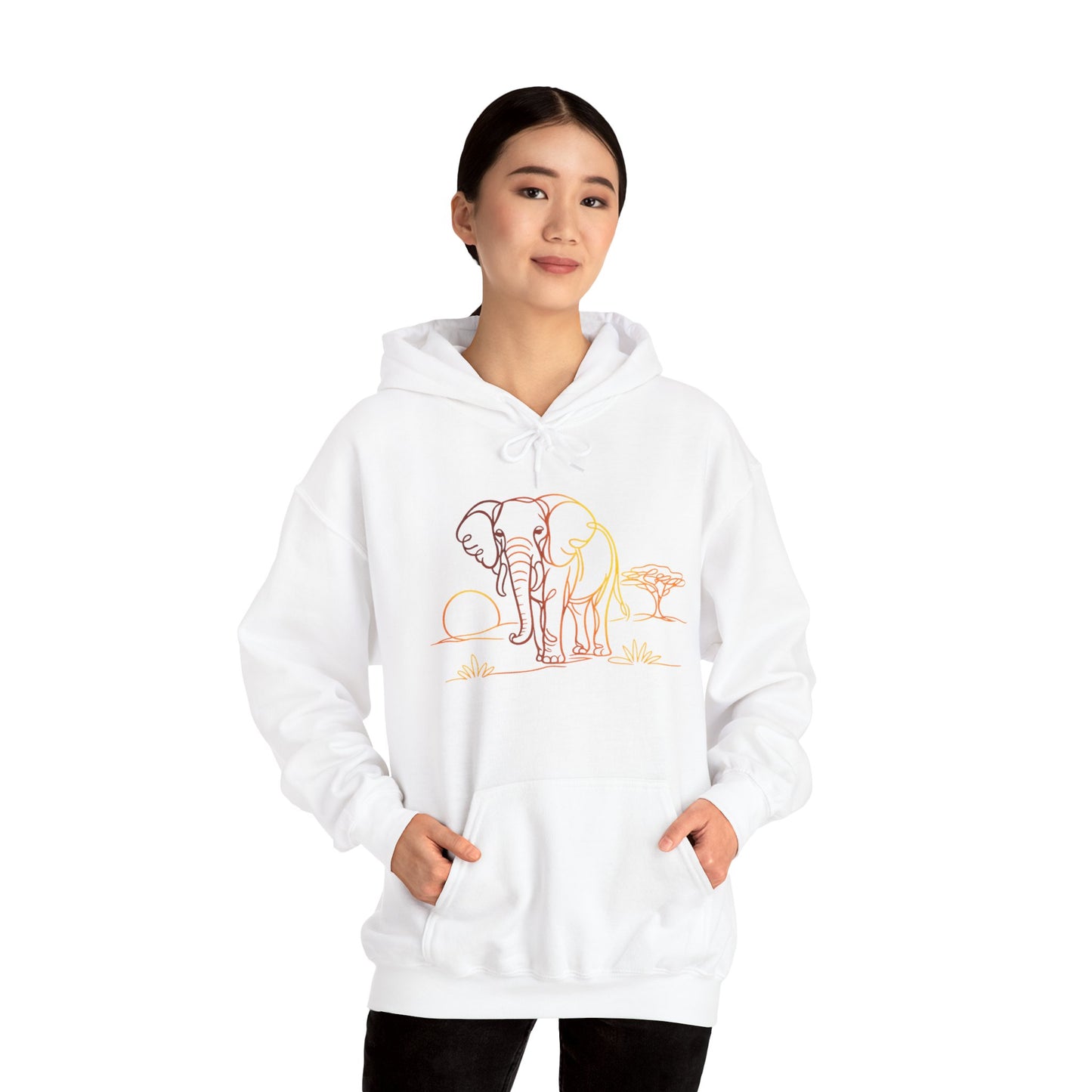 Elephant Sunset Hoodie — Minimal Safari Graphic Hooded Sweatshirt