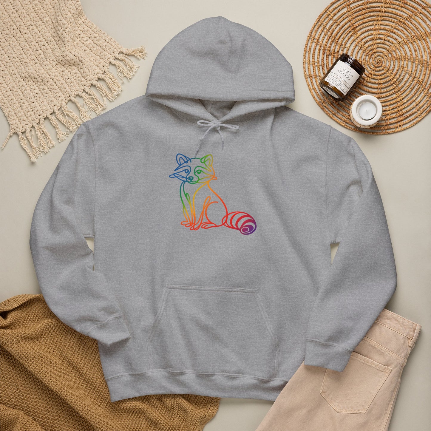Rainbow Line Art Raccoon Hoodie