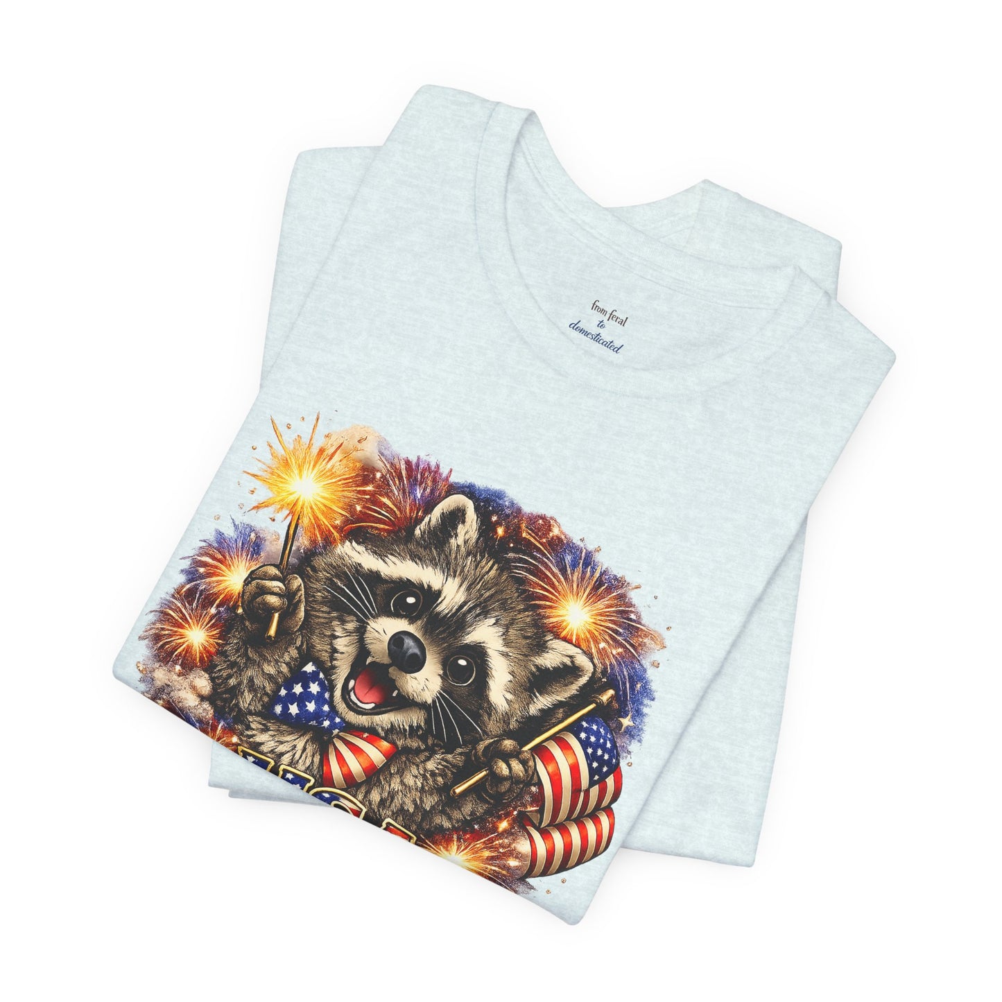 Patriot Raccoon 250th Anniversary T-Shirt — 4th of July Fireworks Flag Tee