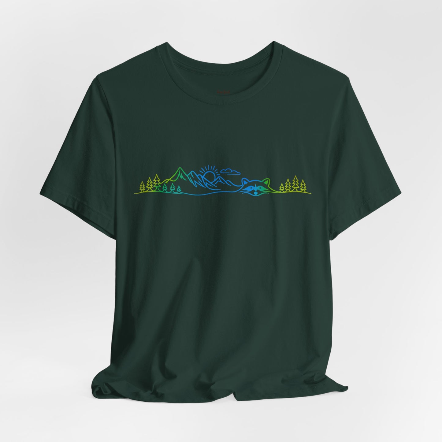 Raccoon Tee — Minimal Line Raccoon Scenic Graphic T-Shirt