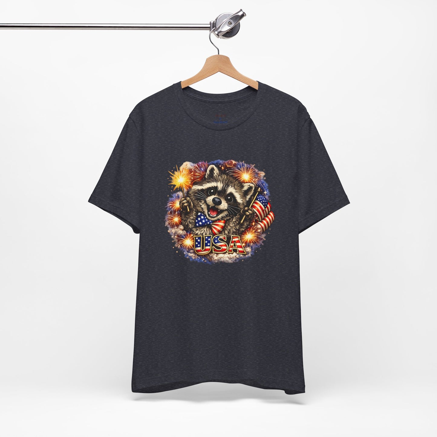 Patriot Raccoon 250th Anniversary T-Shirt — 4th of July Fireworks Flag Tee