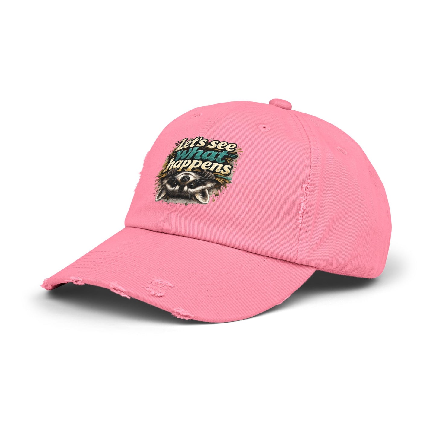 Let's See What Happens Distressed Cap — Raccoon Mom/Dad Funny Dad Hat