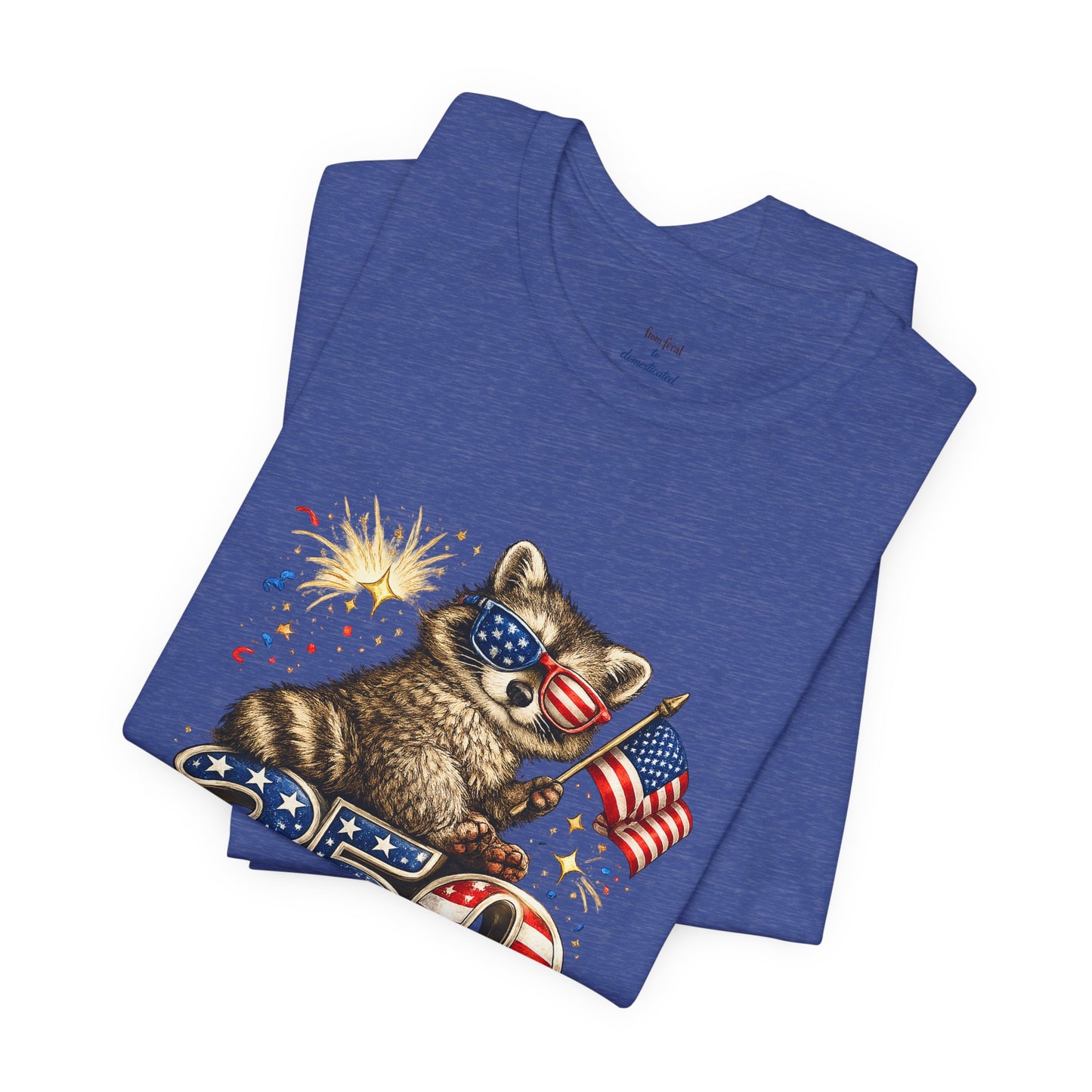 Patriot Raccoon 250th Anniversary T-Shirt — 4th of July Fireworks Flag Tee