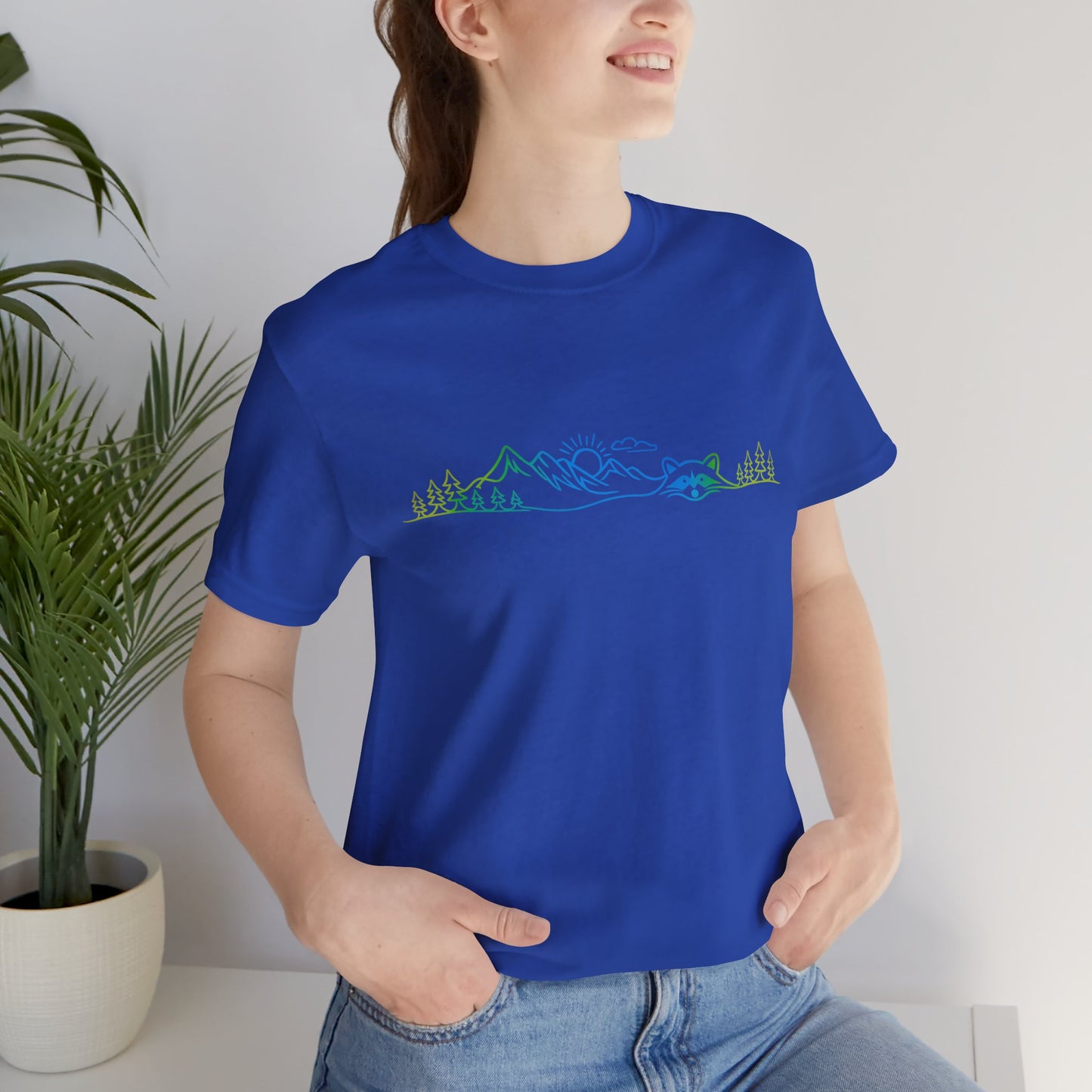 Raccoon Tee — Minimal Line Raccoon Scenic Graphic T-Shirt