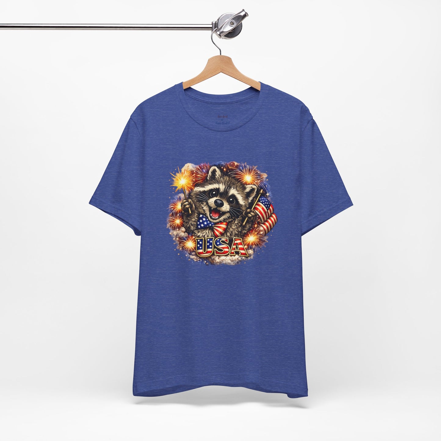 Patriot Raccoon 250th Anniversary T-Shirt — 4th of July Fireworks Flag Tee