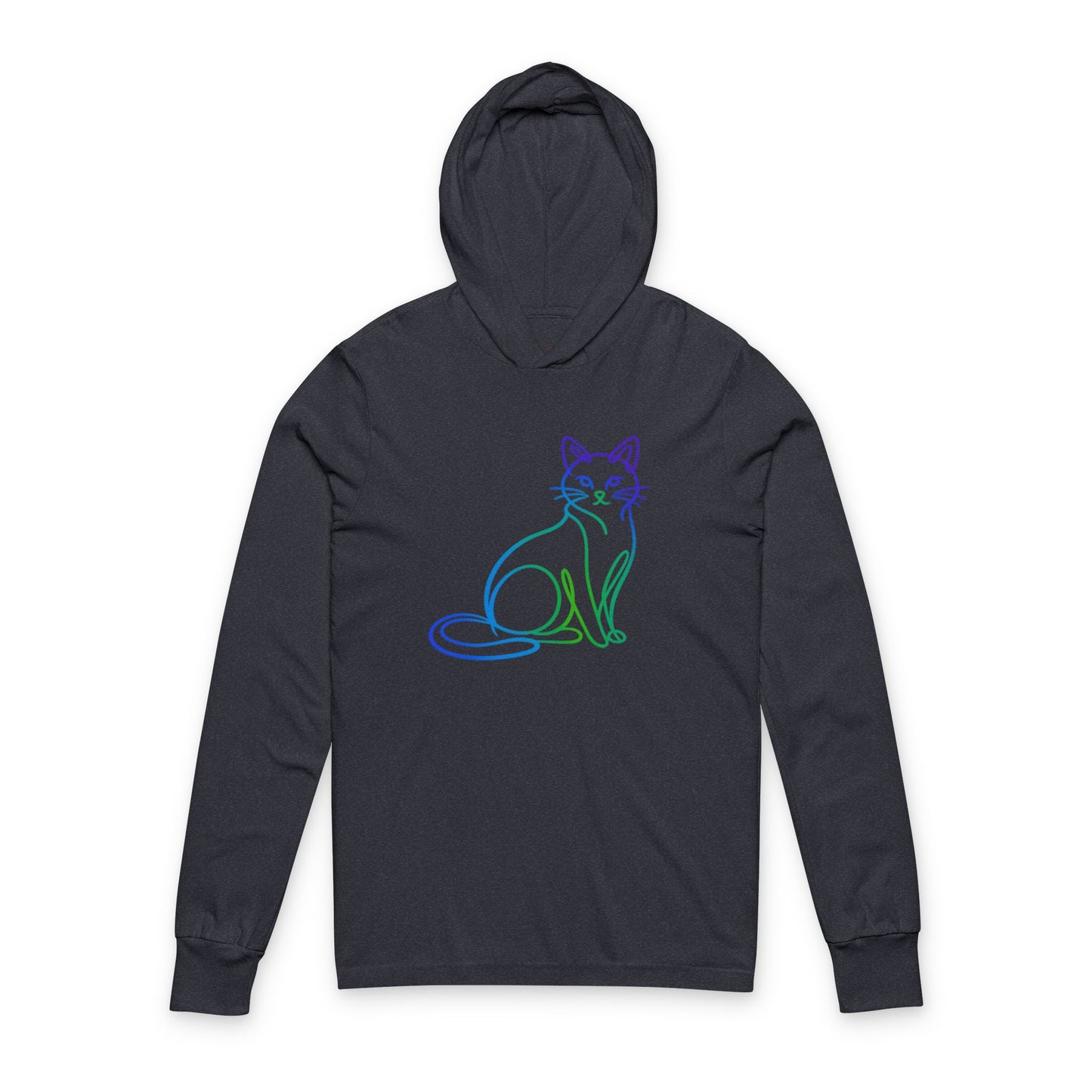 Rainbow Line Art Cat Hooded Long Sleeve Tee