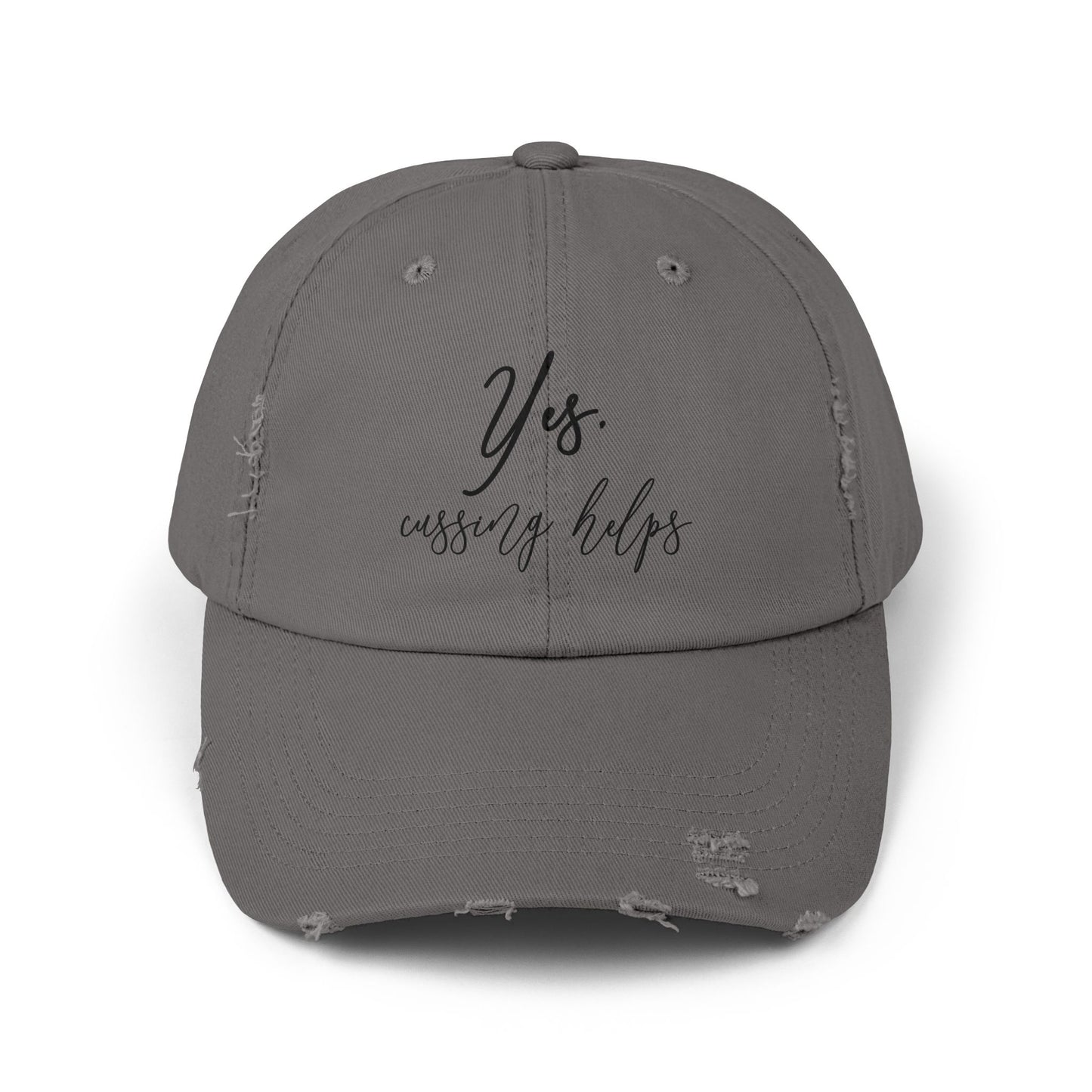 "Cussing Helps" Distressed Cap —  Funny Truth Hat