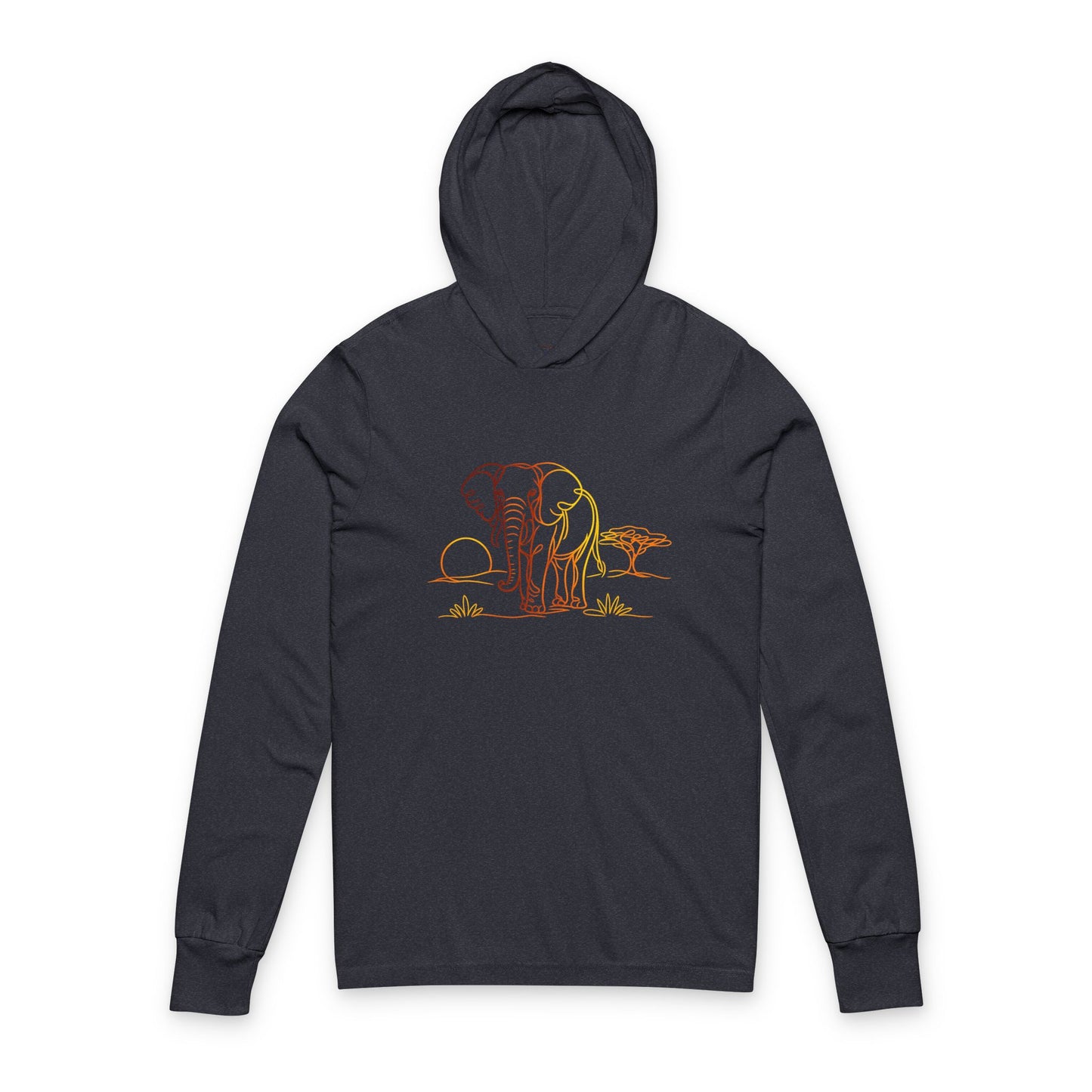 Continuous Line Art Elephant Hooded Long Sleeve Tee