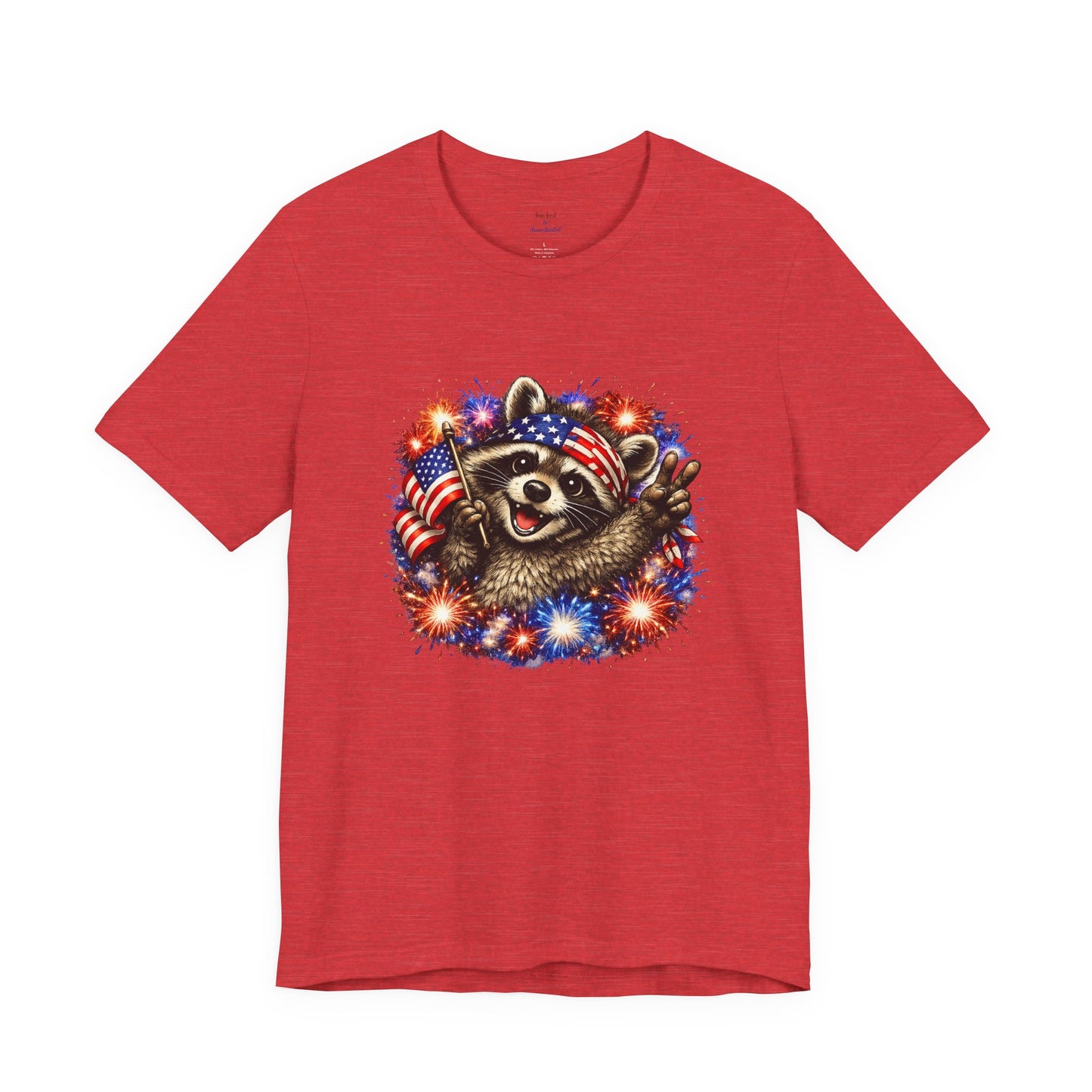 Patriot Raccoon 250th Anniversary T-Shirt — 4th of July Fireworks Flag Tee