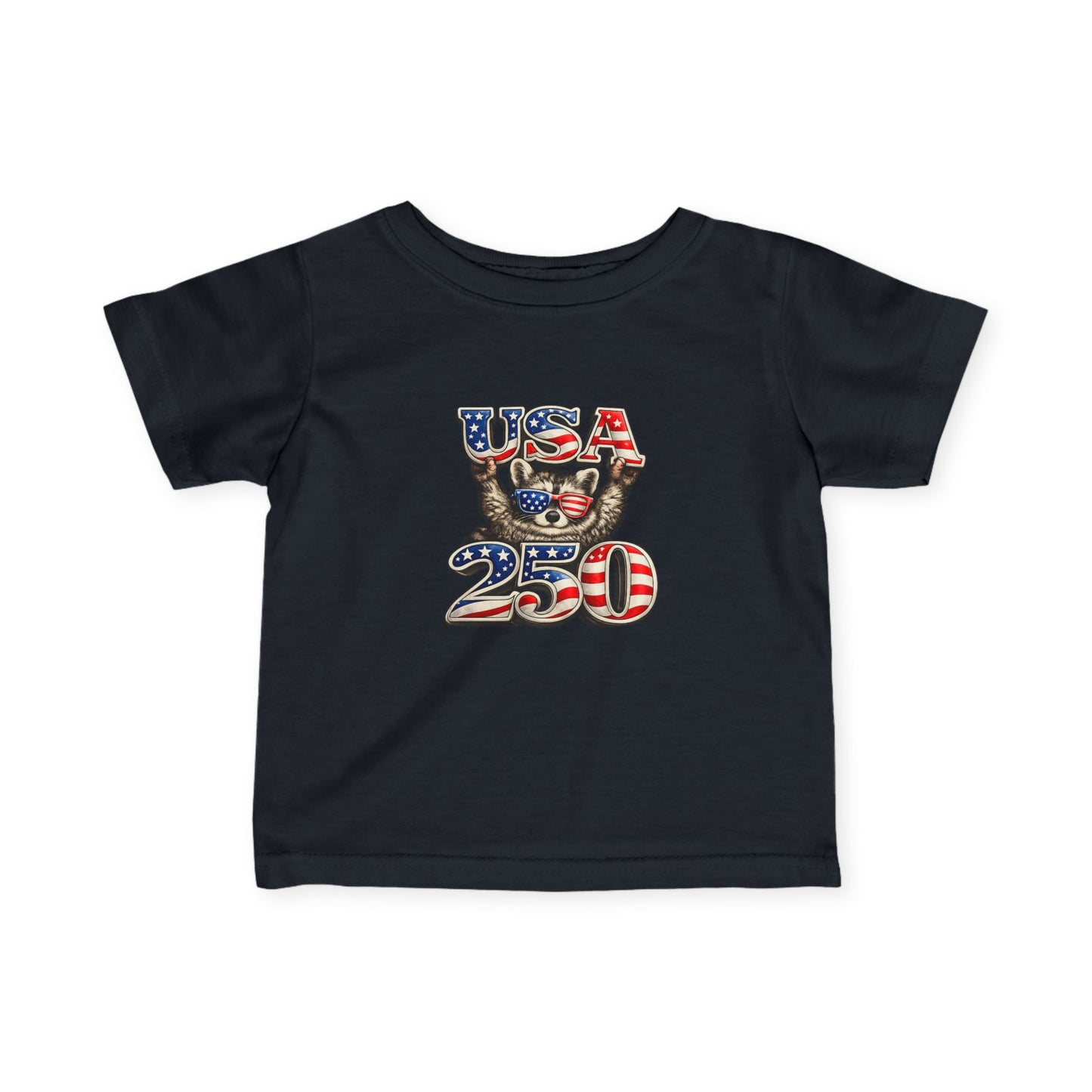 Infant Tee — Adorable Raccoon "USA 250" — 4th of July Baby Shirt