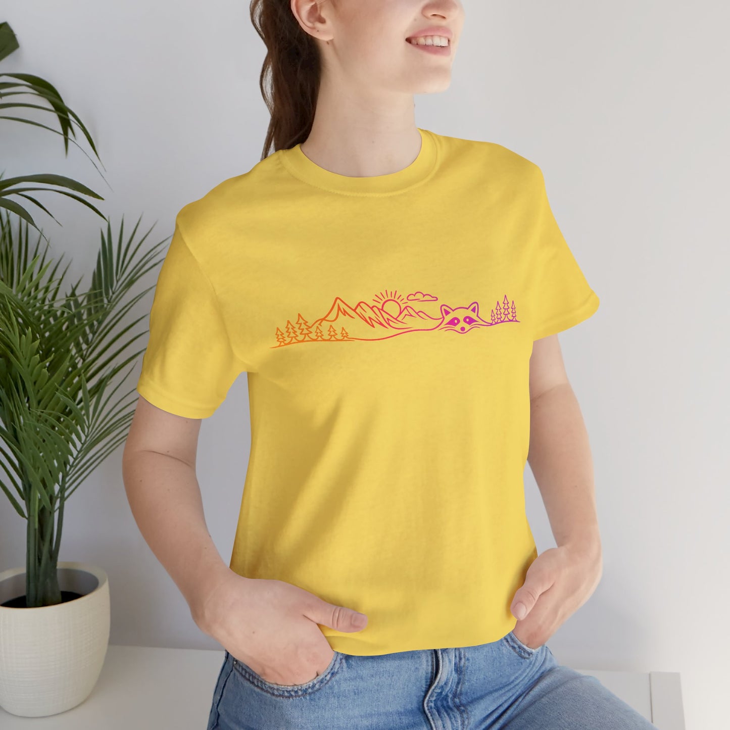 Raccoon Tee — Minimal Line Raccoon Scenic Graphic T-Shirt
