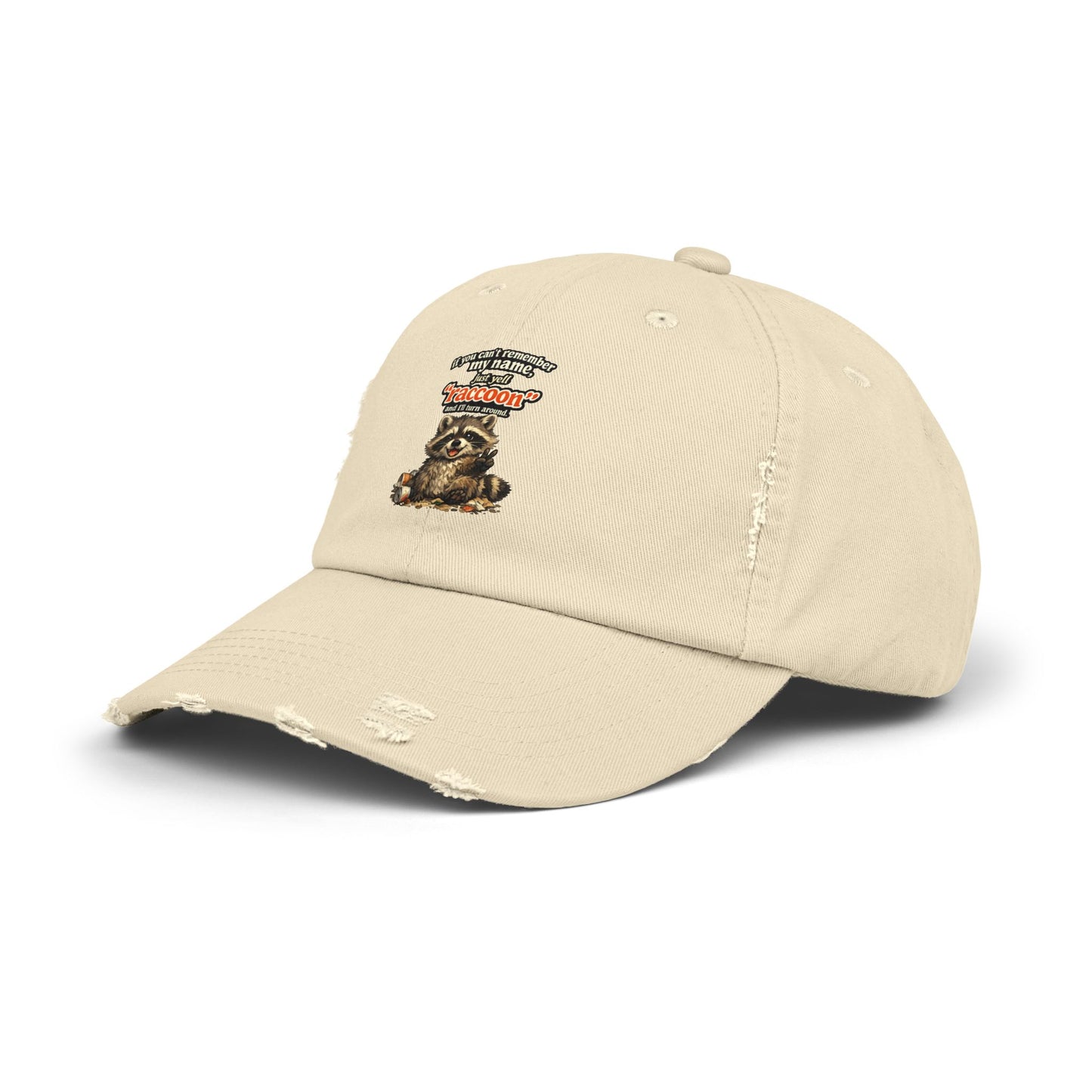 Yell Raccoon Distressed Cap — Raccoon Mom/Dad Funny Dad Hat