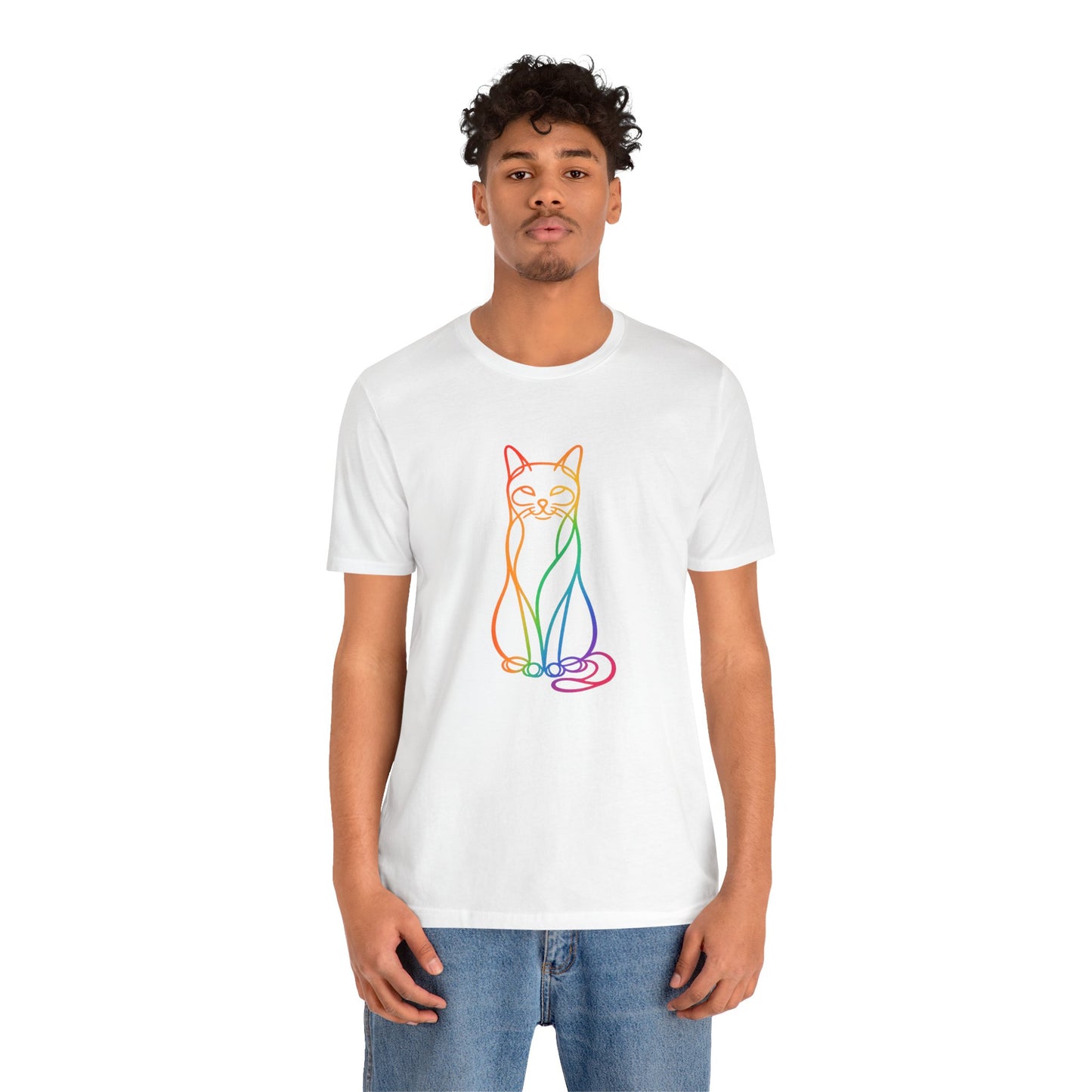 Colorful Line-Work Sitting Cat T-Shirt