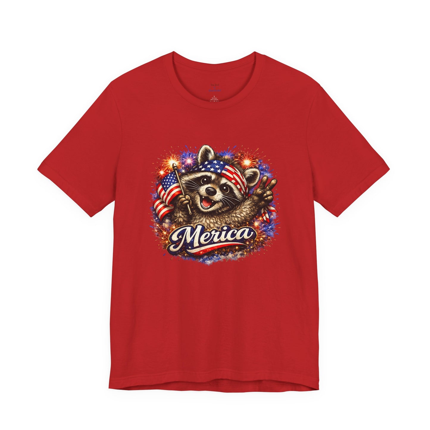 Patriot Raccoon 250th Anniversary T-Shirt — 4th of July Fireworks Flag Tee