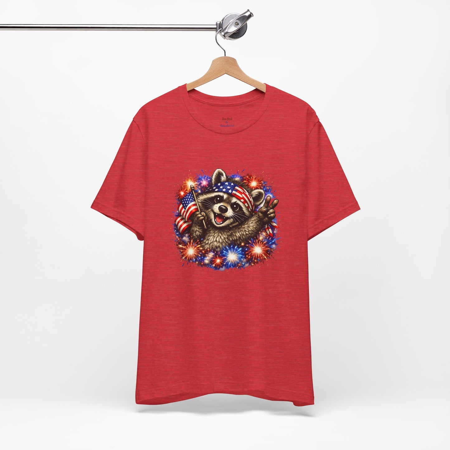 Patriot Raccoon 250th Anniversary T-Shirt — 4th of July Fireworks Flag Tee