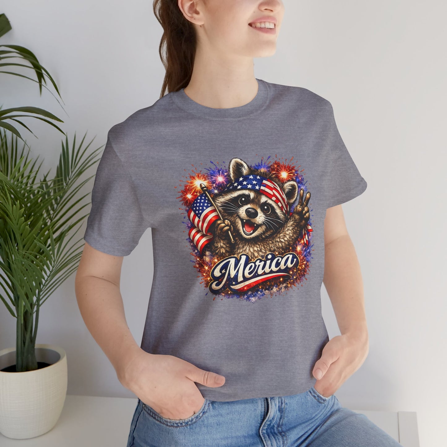 Patriot Raccoon 250th Anniversary T-Shirt — 4th of July Fireworks Flag Tee