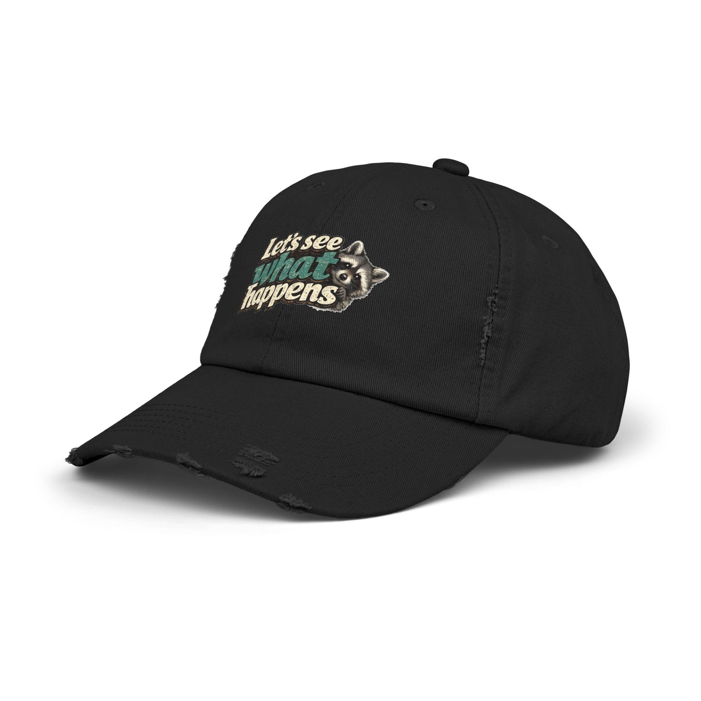 Peek & See Distressed Cap — Raccoon Mom/Dad Funny Dad Hat