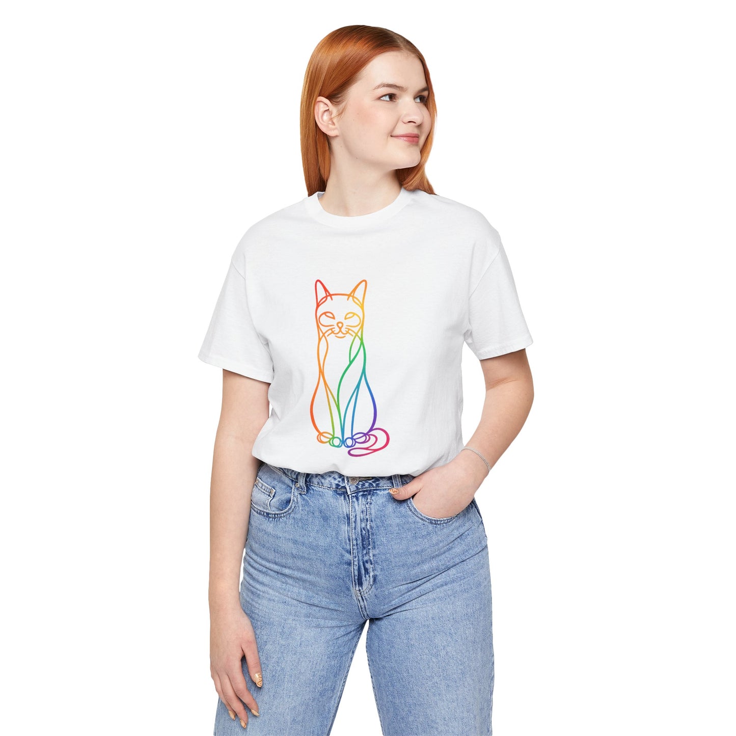 Colorful Line-Work Sitting Cat T-Shirt