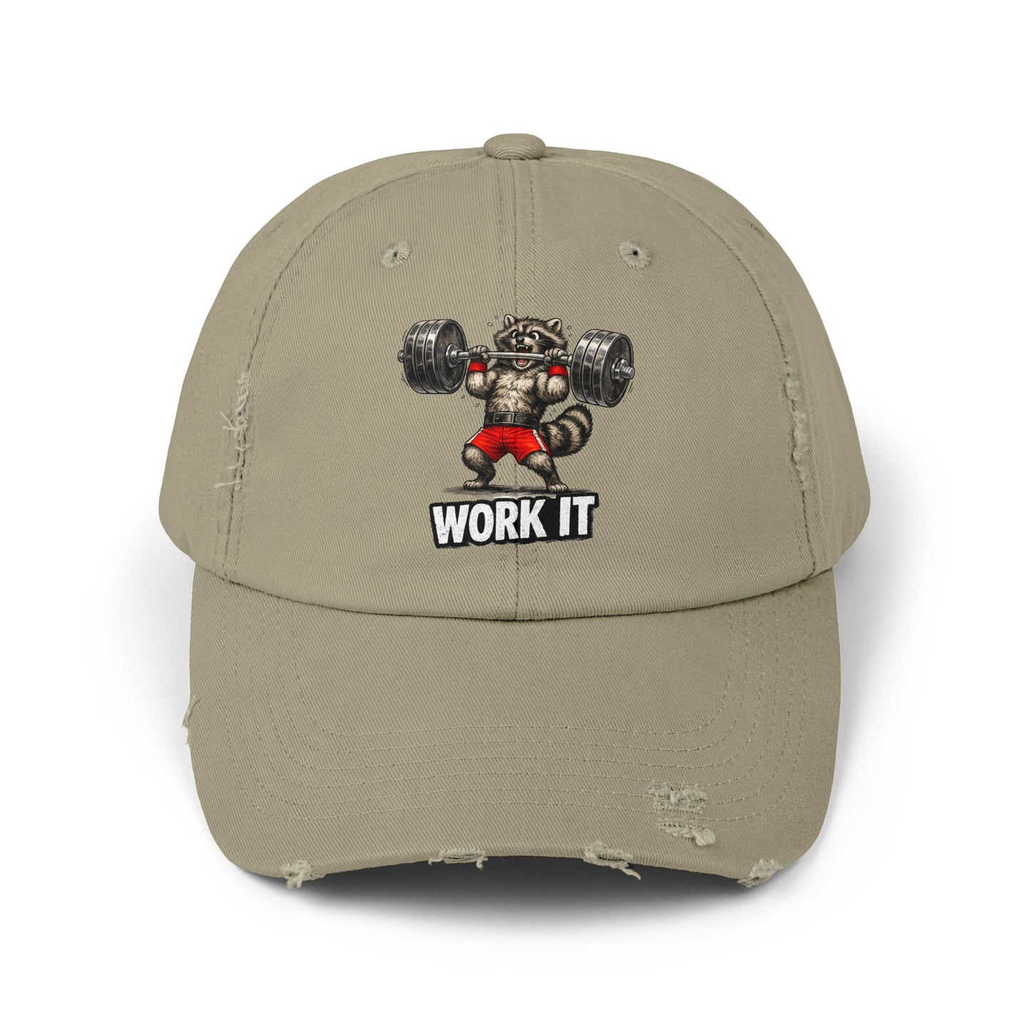 Work It Distressed Cap — Raccoon Mom/Dad Funny Dad Hat