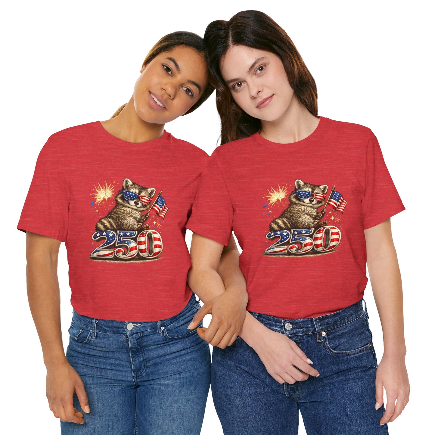 Patriot Raccoon 250th Anniversary T-Shirt — 4th of July Fireworks Flag Tee