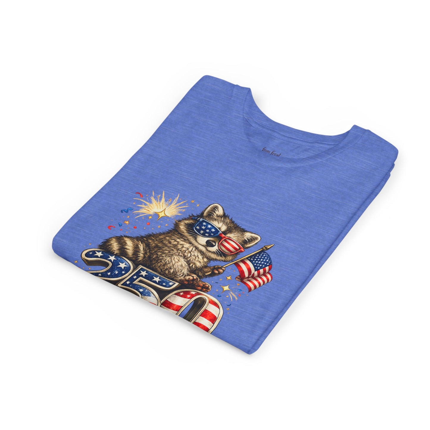 Patriotic Raccoon Youth Tee — Raccoon with American Flag & Fireworks