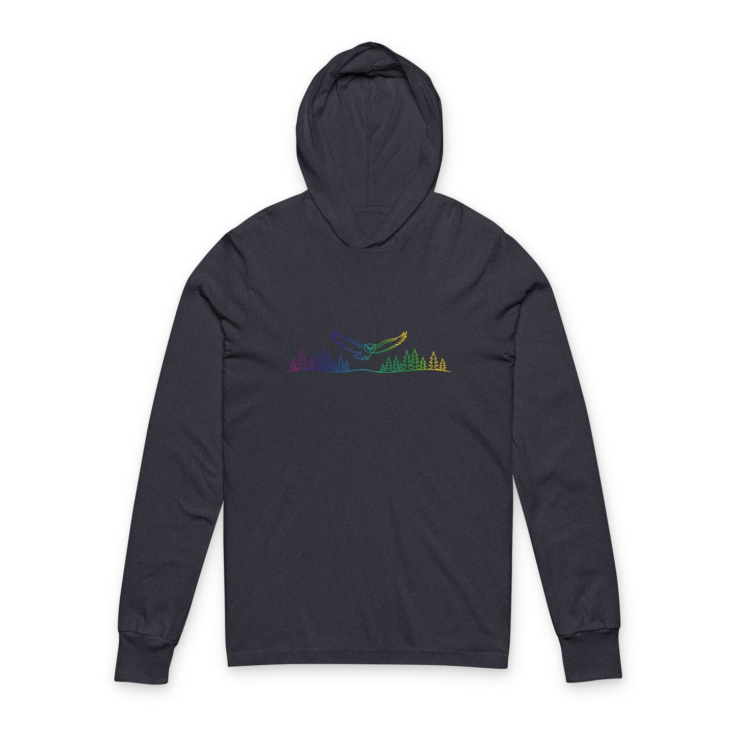 Continuous Line Art Owl Hooded Long Sleeve Tee