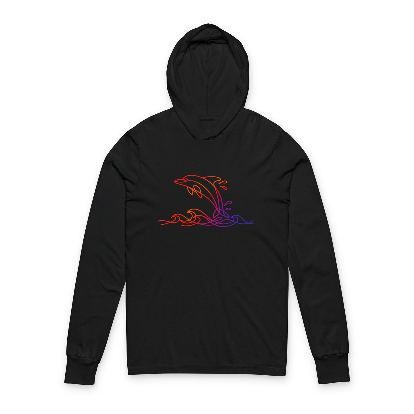 Continuous Line Art Dolphin Hooded Long Sleeve Tee