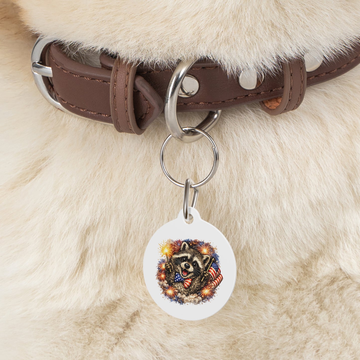 Patriotic Raccoon 4th of July Pet Tag — USA 250 Celebration