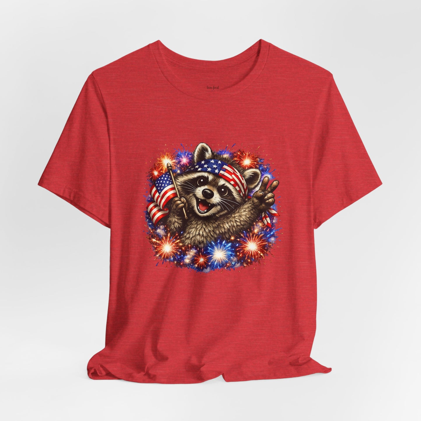 Patriot Raccoon 250th Anniversary T-Shirt — 4th of July Fireworks Flag Tee
