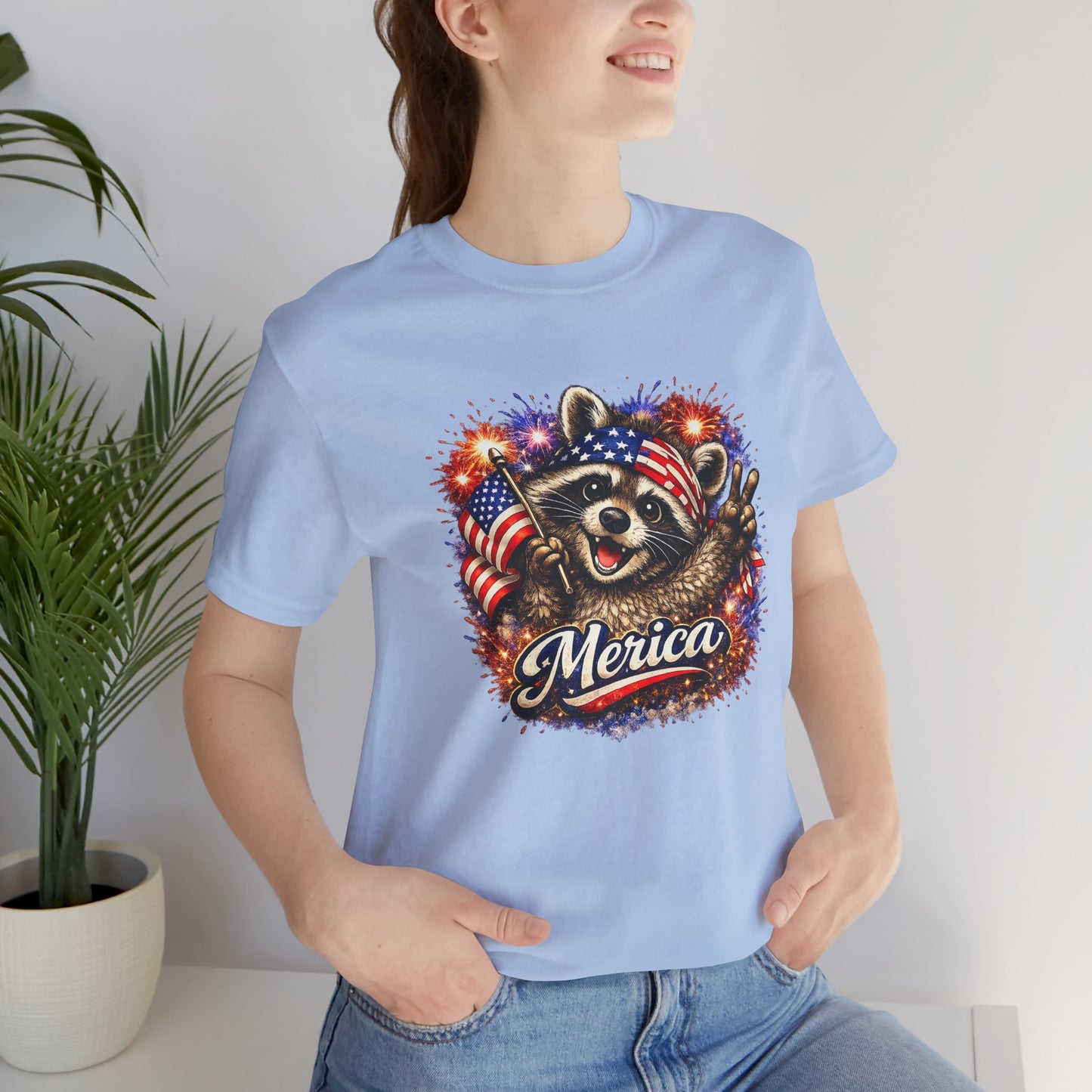 Patriot Raccoon 250th Anniversary T-Shirt — 4th of July Fireworks Flag Tee
