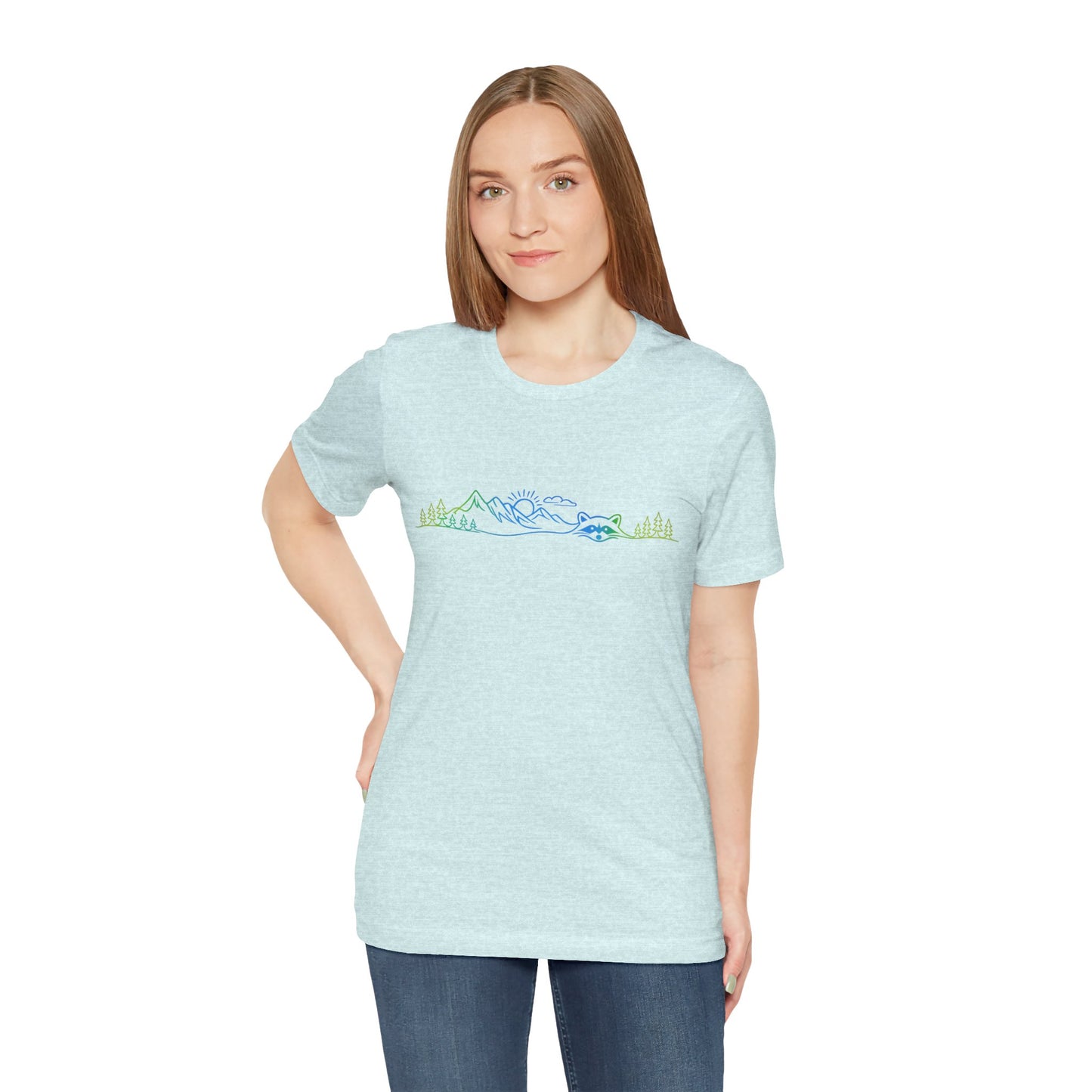 Raccoon Tee — Minimal Line Raccoon Scenic Graphic T-Shirt