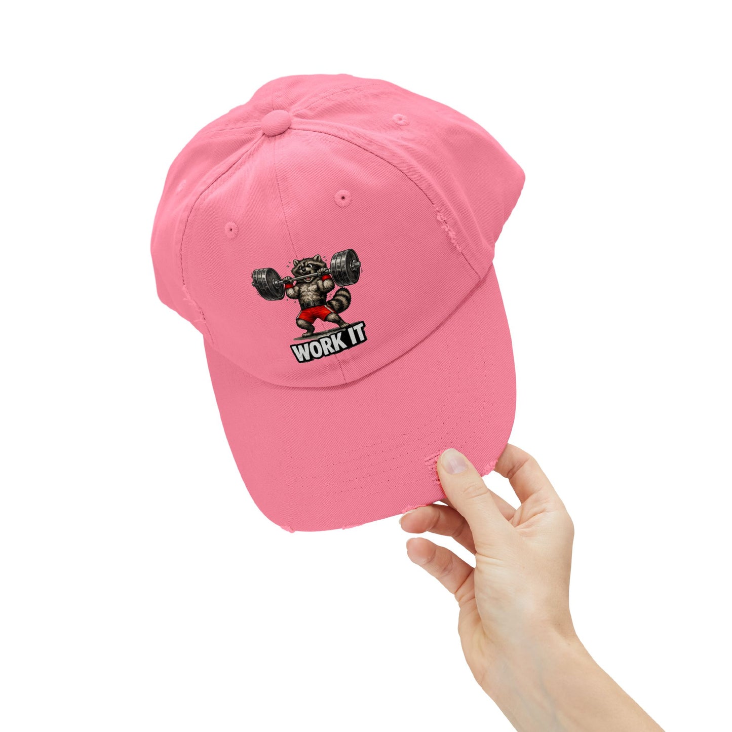 Work It Distressed Cap — Raccoon Mom/Dad Funny Dad Hat