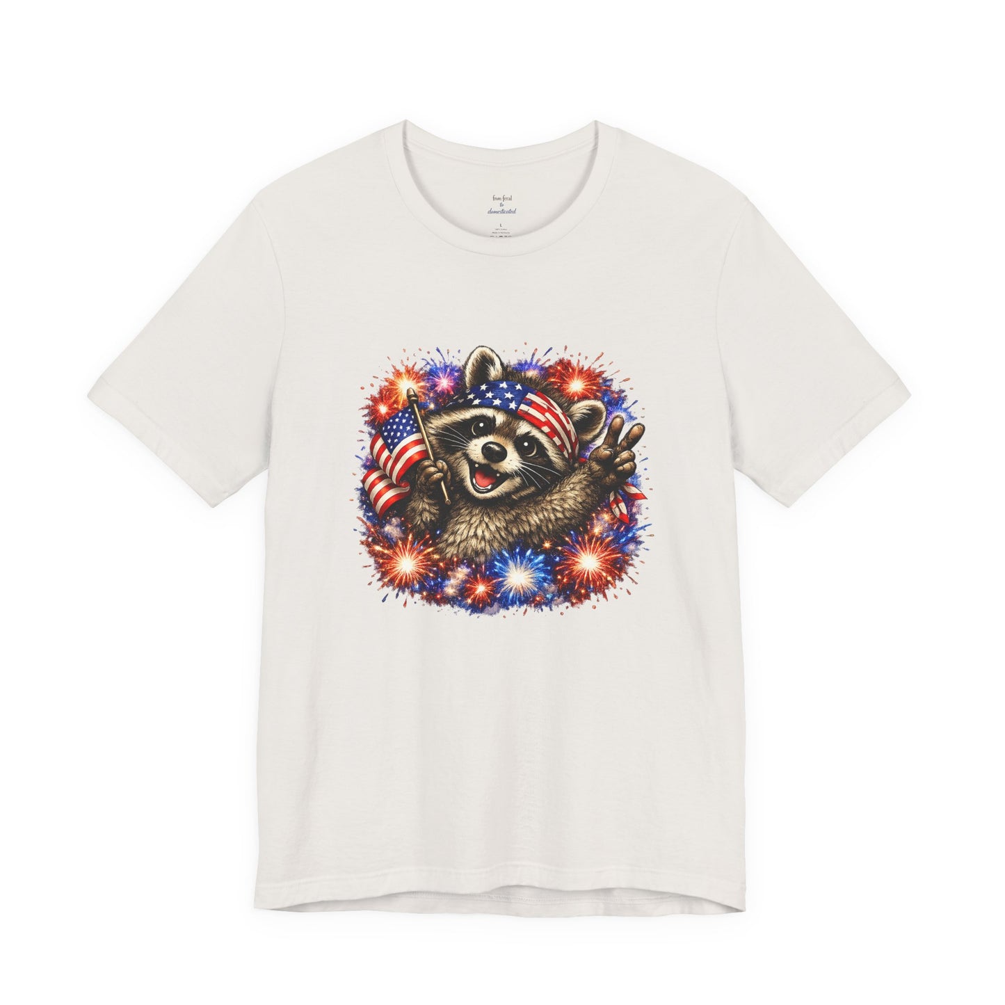 Patriot Raccoon 250th Anniversary T-Shirt — 4th of July Fireworks Flag Tee