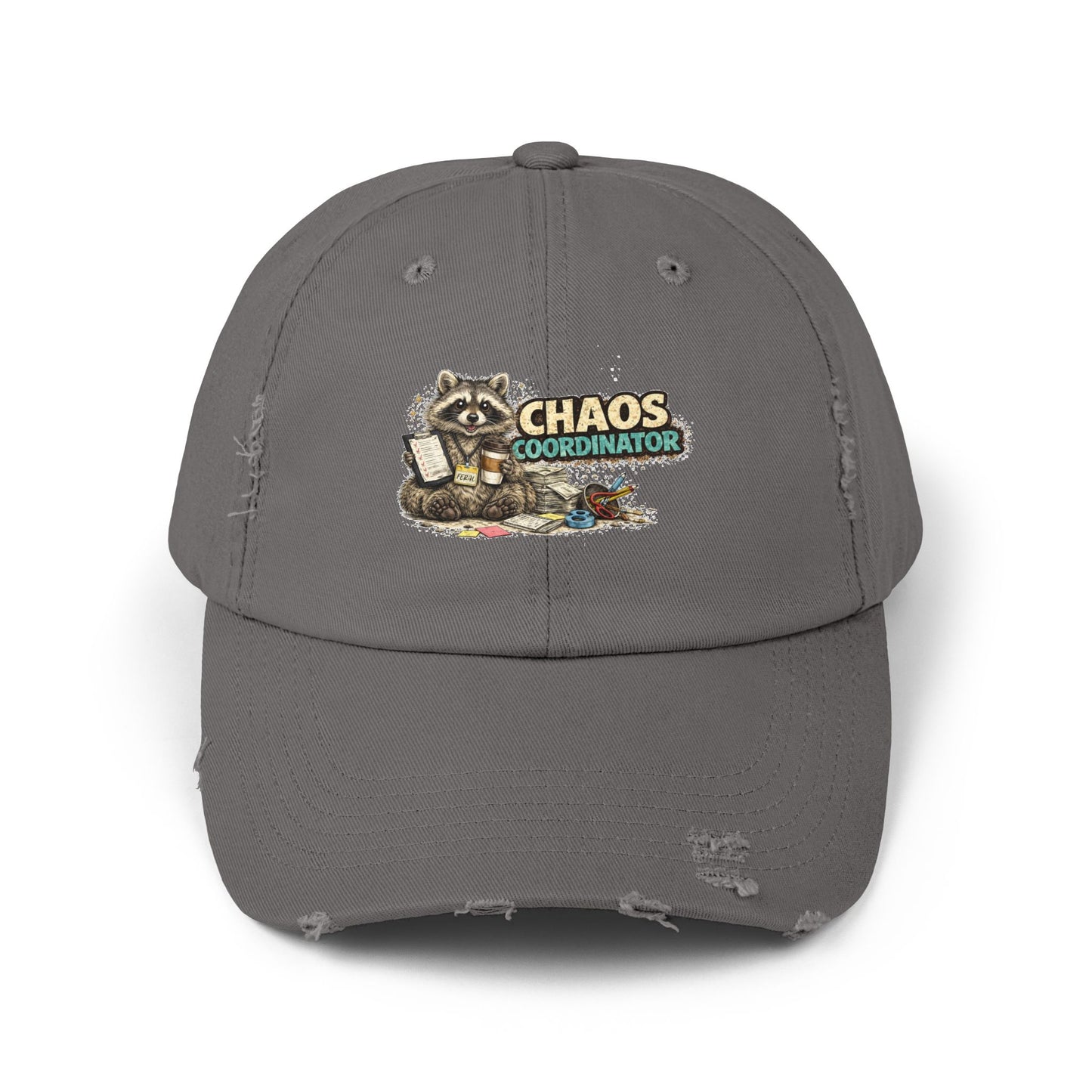 Chaos Coordinator Distressed Cap — Raccoon Mom/Dad Funny Dad Hat