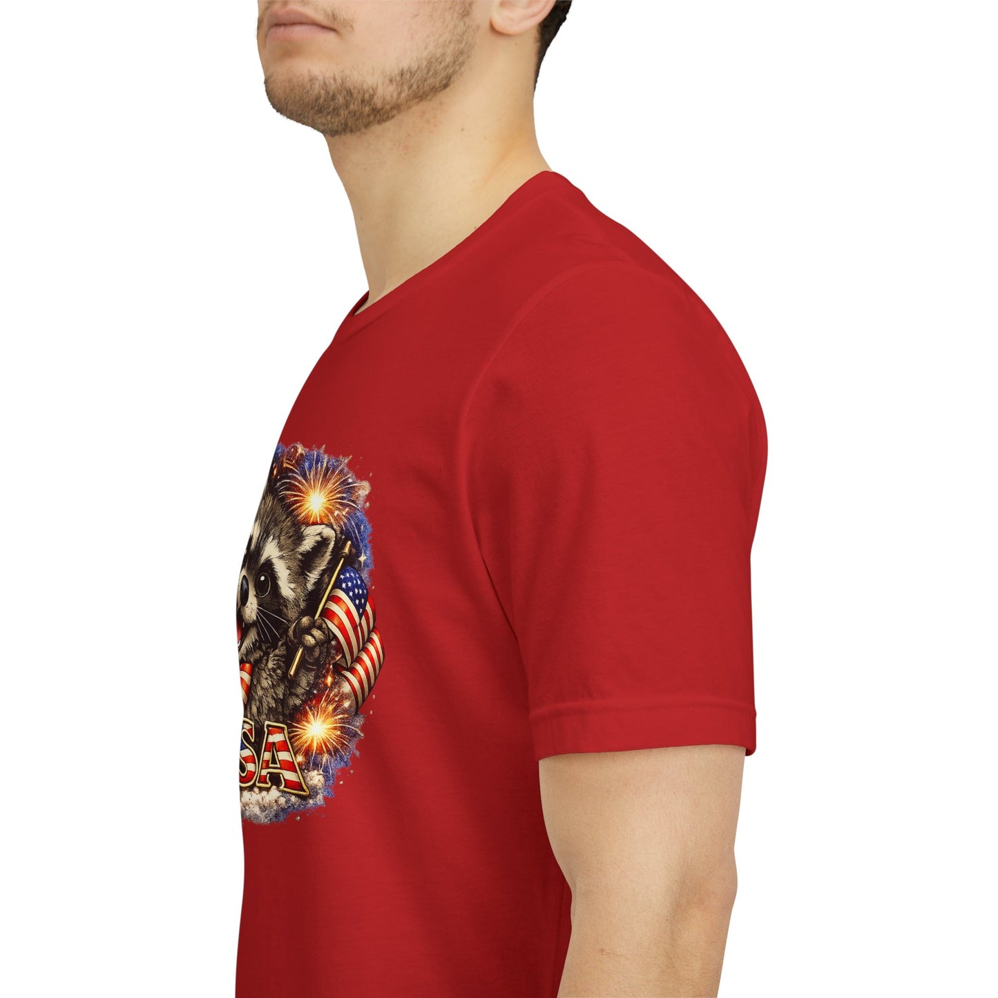 Patriot Raccoon 250th Anniversary T-Shirt — 4th of July Fireworks Flag Tee