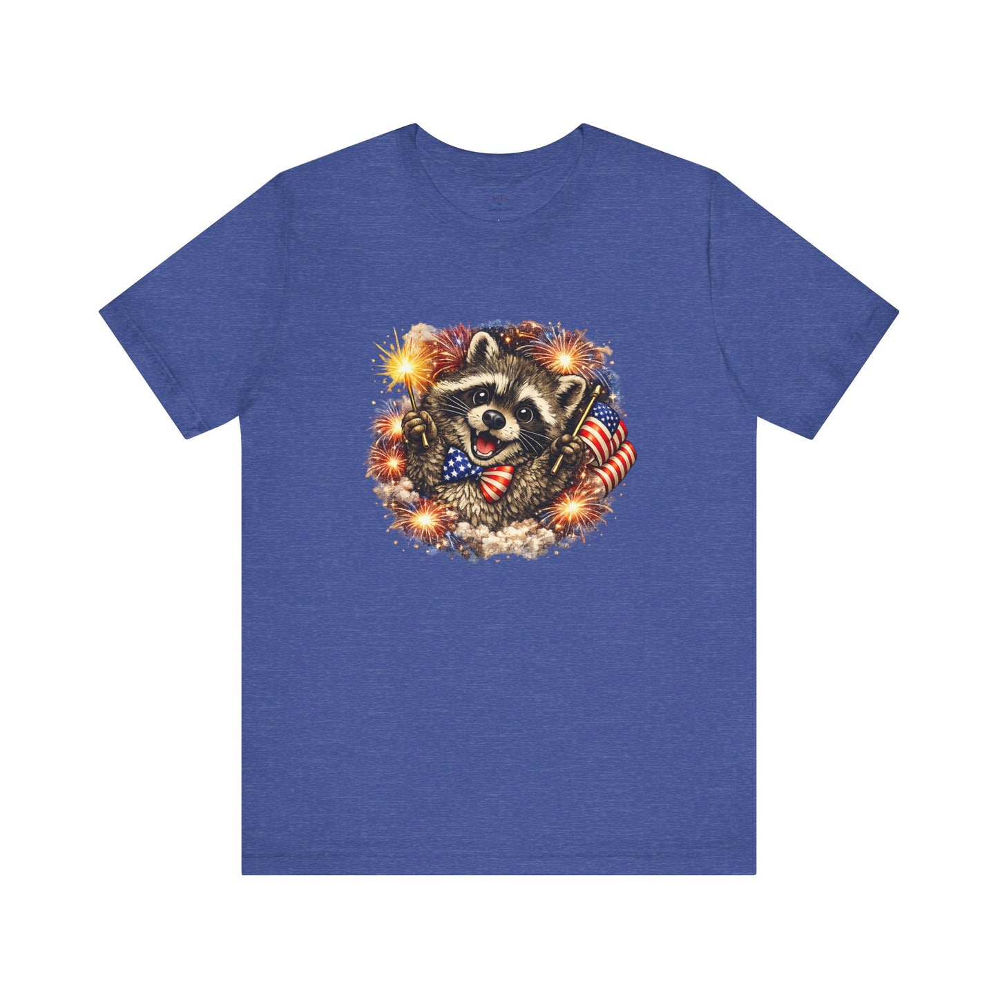 Patriot Raccoon 250th Anniversary T-Shirt — 4th of July Fireworks Flag Tee
