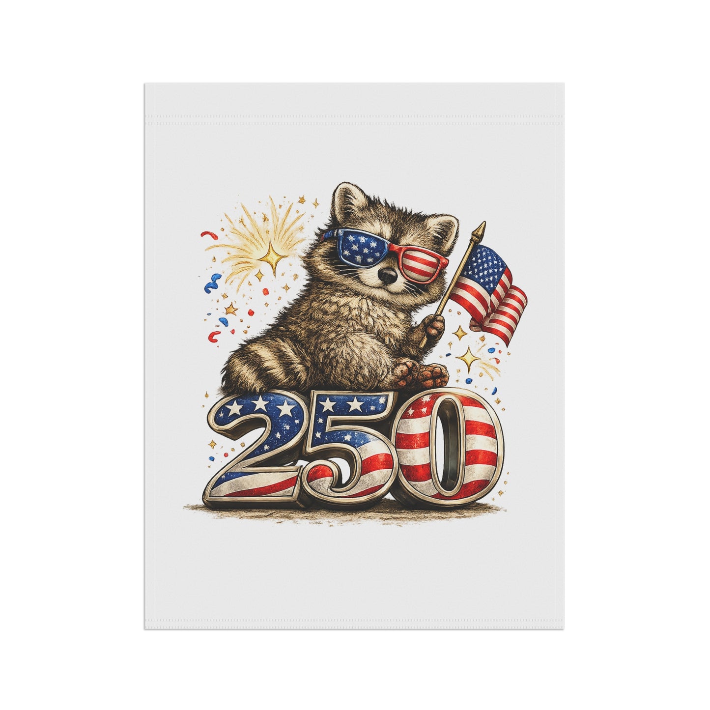 Patriotic Raccoon 250 Garden Flag — 4th of July House Banner